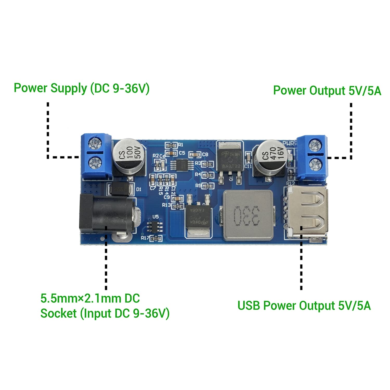 Eplzon Dc 6V 9V 12V 24V To Dc 5V 5A Buck Converter Module V 36V Step Down To Dc 5V 5.3V 5.2V 3.5 6A Transformer Dual Output Volt