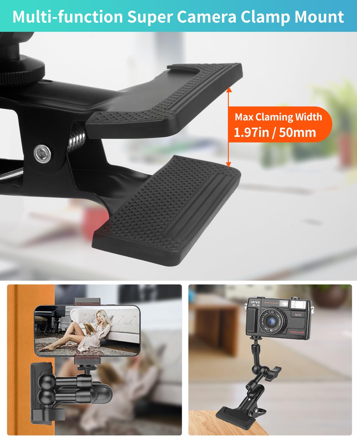 Jebutu Super Clamp Camera Clamp Mount 5.5 Inches Magic Arm With 1/4' Thread, Articulating Arm With Clamp,Tripod Camera Mount Clip Clamp With Adjustable Friction Arm For Dslr Camera, Video Light