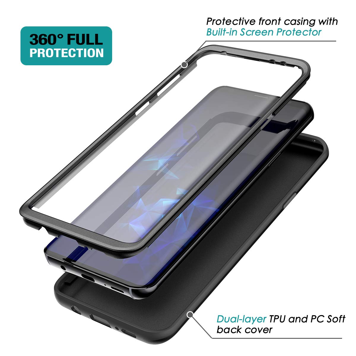 Suritch Case For Samsung Galaxy S9,?Built In Screen Protector??Support Wireless Charging? Rugged Back Cover Hybrid Bumper 360 Pr