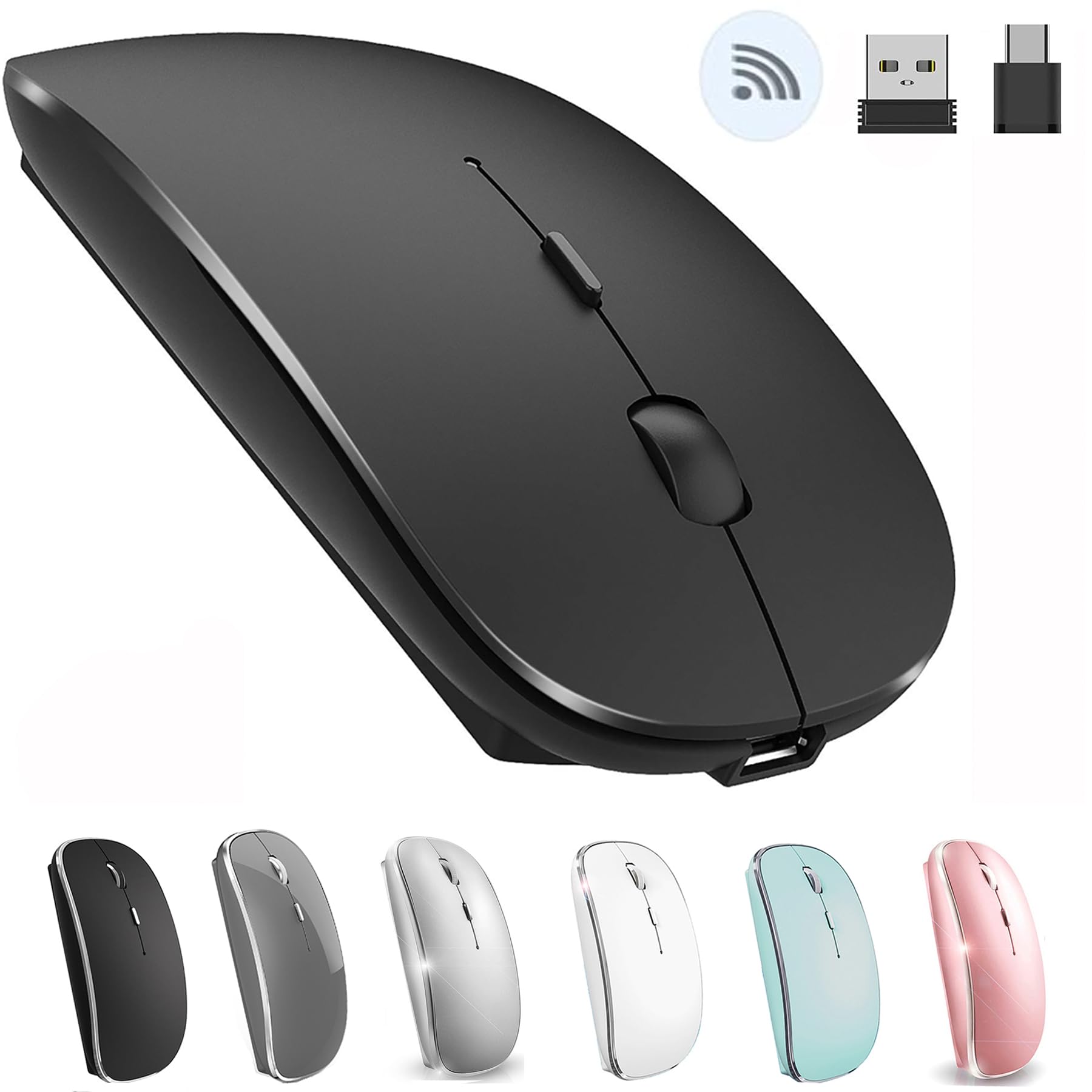 Wireless Mouse For Macbook Pro Macbook Air Macbook Laptop Mac Imac Desktop Computer Chromebook Win7/8/10/11 Pc Hp Dell Laptop (Black)