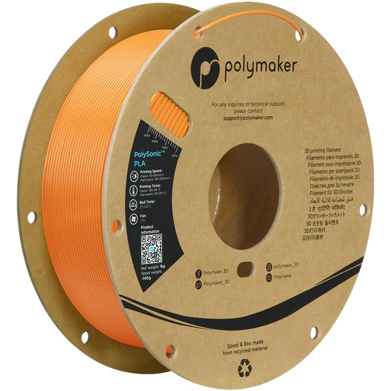 Polymaker High Speed PLA Pro Filament 1.75mm, Orange PolySonic PLA Pro 3D Printer Filament 1kg - Stronger Fast Printing PLA Fila