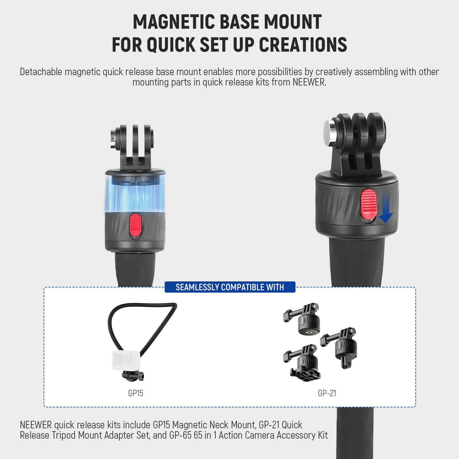 Neewer Flexible Phone Holder With Magnetic Quick Release Camera Mount Compatible With Insta360 Dji Action 4 Iphone, Bendable Sel