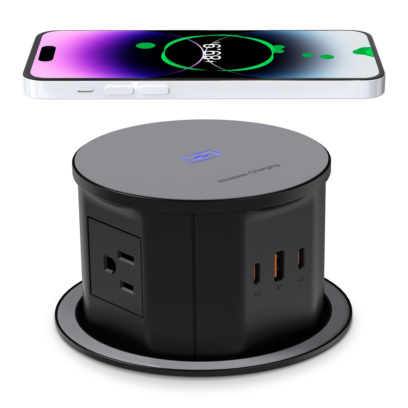 Annquan 4.75'' Pop Up Outlet With 65W Usb C,15W Wireless Charger,4 Outlets,3 Usb Ports,Pop Up Countertop Receptacle Outlet For H