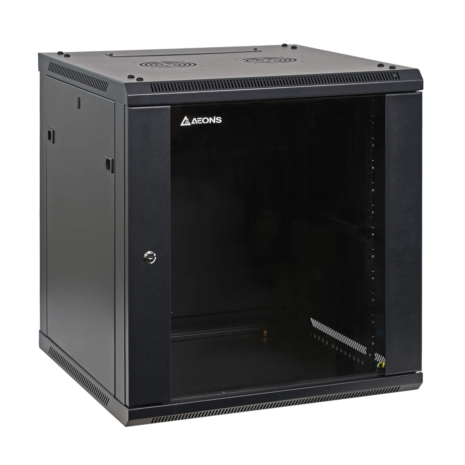 Aeons 12U Signature Wall Mount 19 Inch It Network Cabinet Enclosure Server Rack 22 Inch Depth Glass Door