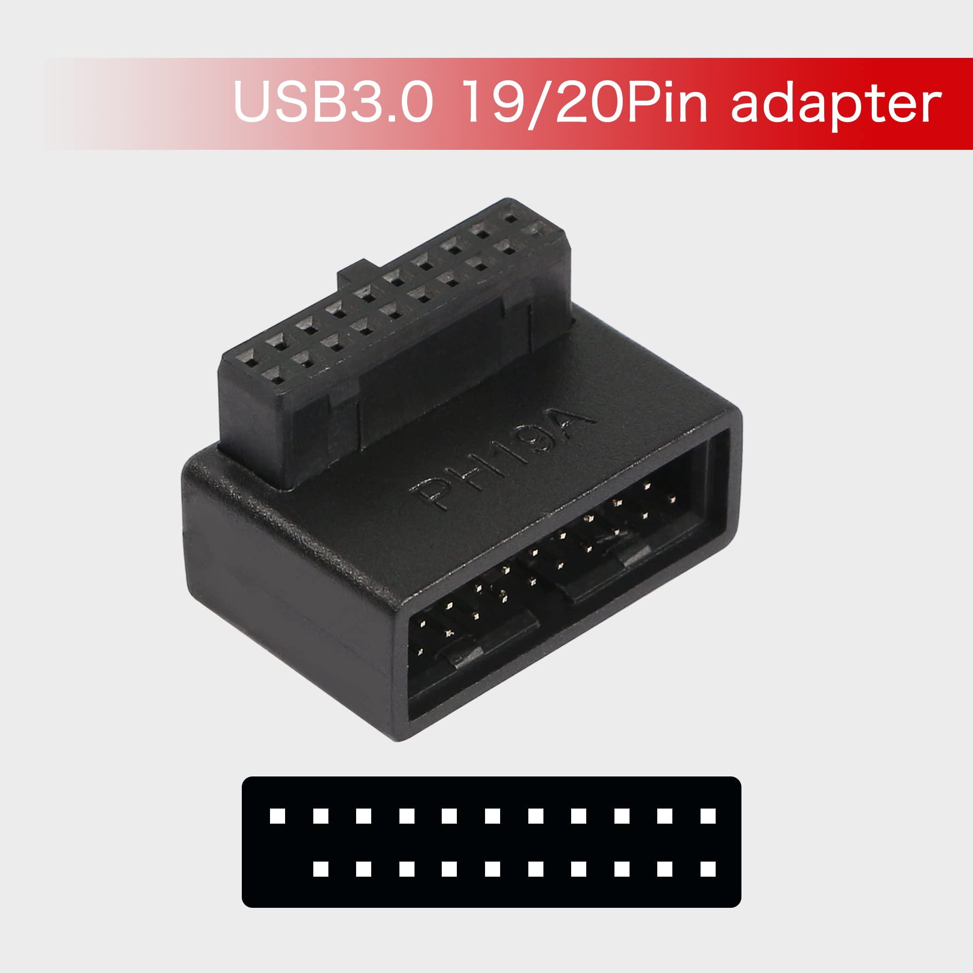 Qianrenon Usb 3.0 19/20 Pin 90 Degree Adapter Male To Female L Turn Right Angle Socket For Desktop Motherboard Internal Connecto