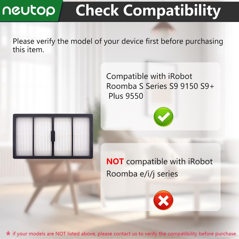 Neutop Replacement Filters Compatible With Irobot Roomba S Series S9 9150 S9+ Plus 9550 Robot Vacuums, 8 Pack.