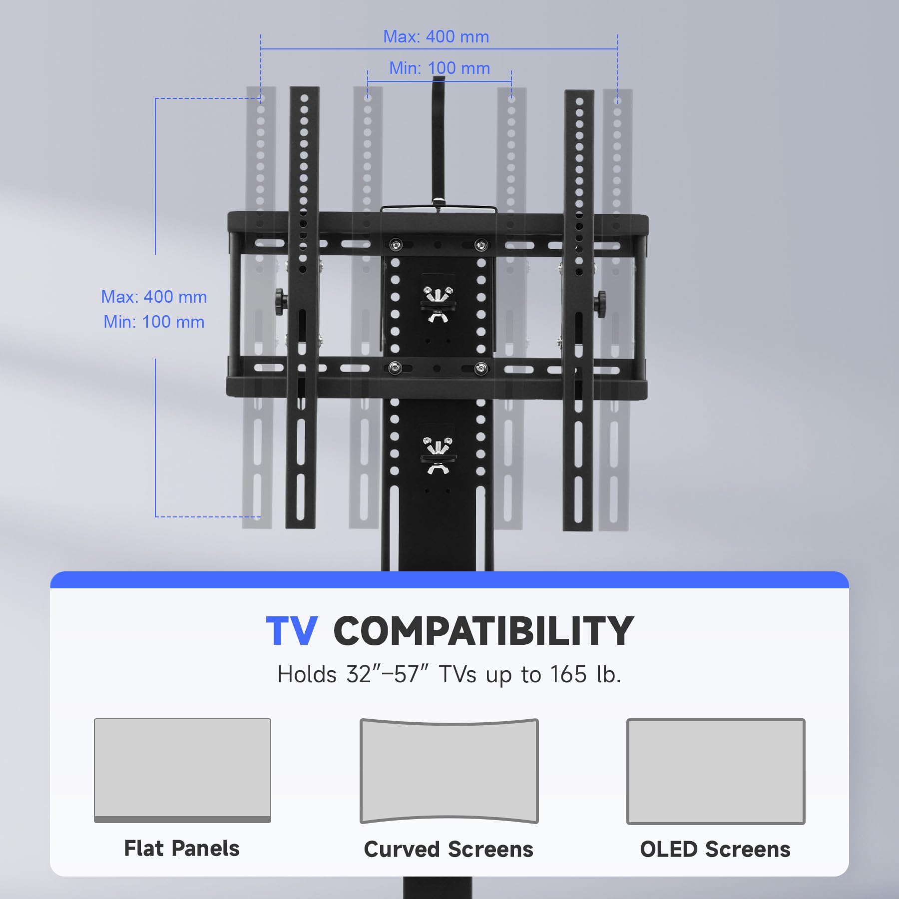 Co Z Motorized Tv Lift For 32'' To 57'' Tvs Up To 165Lb & 400X400 Vesa, Height Adjustable Tv Stand & Wall Mount With Remote Cont