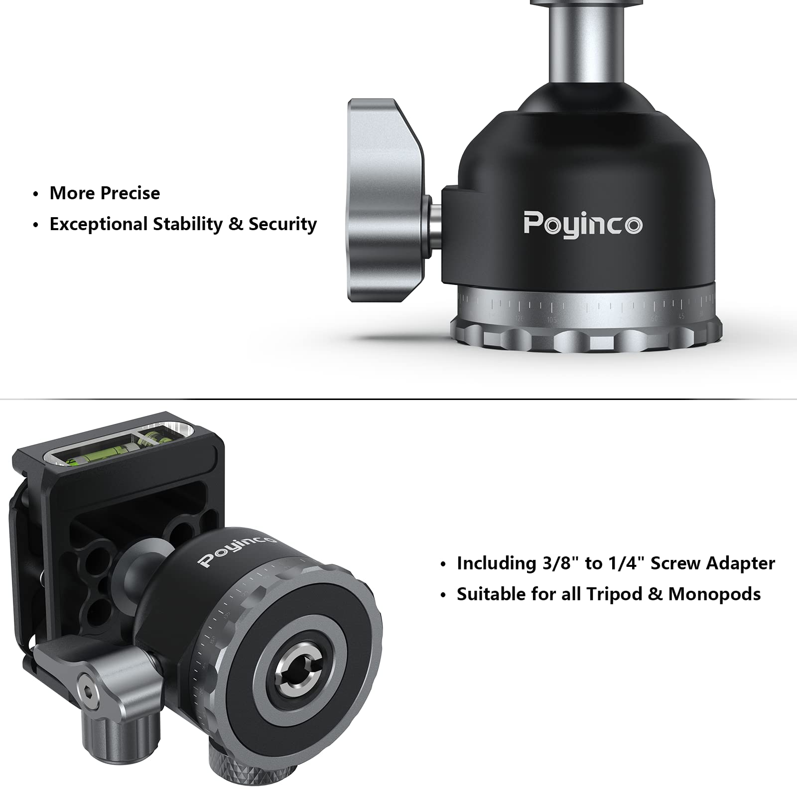 Poyinco Tripod Mini Ball Head 360 Degree Rotating Panoramic Ballhead With 1/4' Screw Quick Shoe Plate, For Tripod Monopod Slider Dslr Camera Camcorder,Max Load Up To 5 Kg/ 11Lb