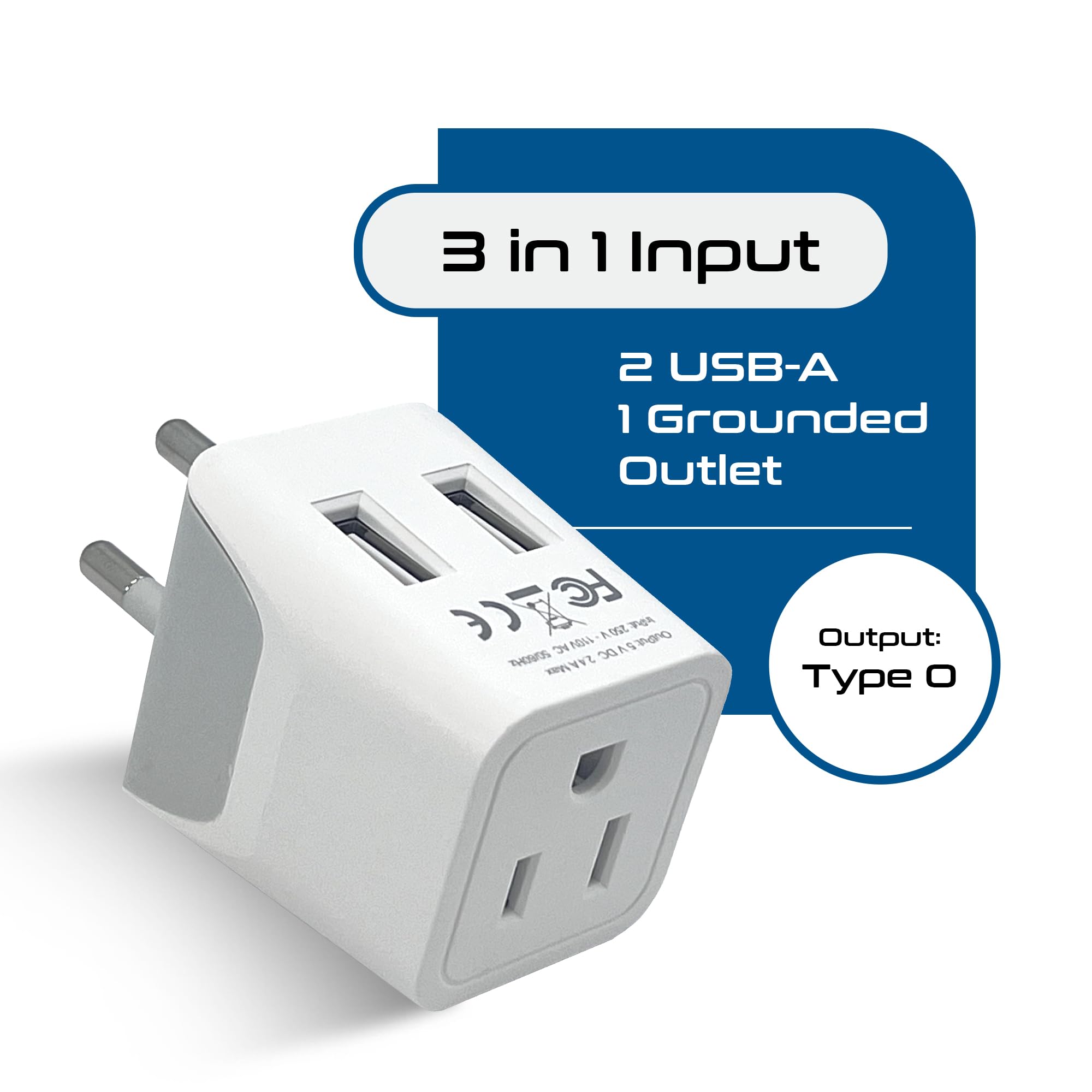 Ceptics Thailand Travel Adapter With Dual Usb   Type O Ultra Compact Us To Thailand Plug Adapter   3 In 1 Safe Grounded   Ideal