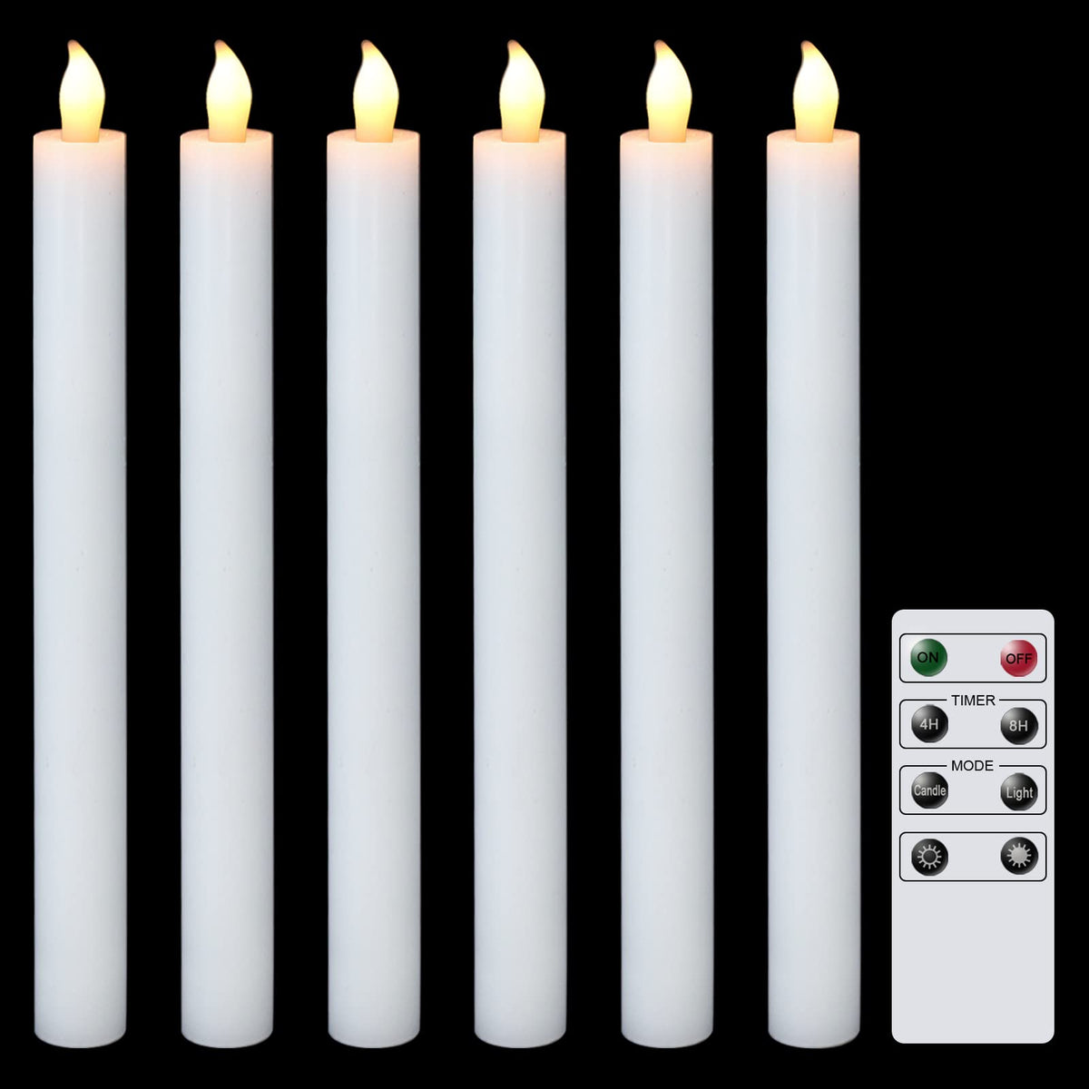 Dromance White Flameless Taper Candles With Remote And Timer 6 Pack Battery Operated Led Flickering Taper Candles Real Wax Dimma