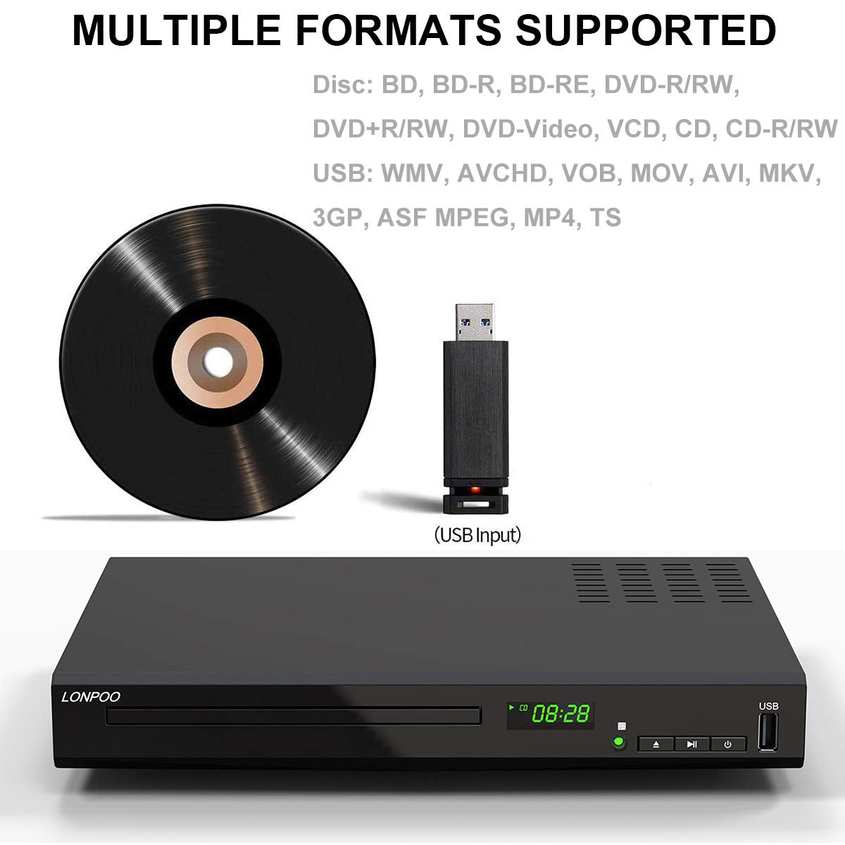 Hd Blu Ray Disc Player For Tv With Hdmi And Av Cables, 1080P, Built In Pal Ntsc, Coaxial Output, Usb Input