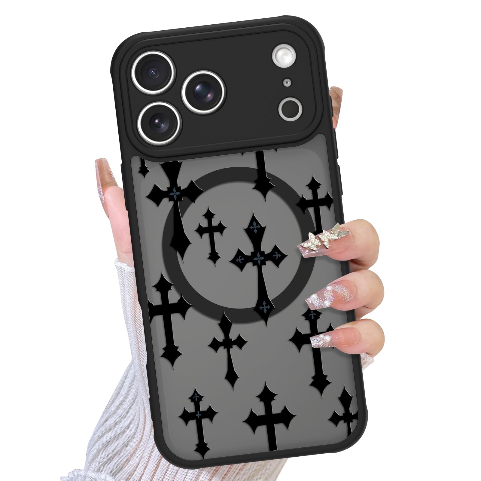 TEAUGHT Compatible with iPhone 17 Pro Max Case Support for MagSafe Cross Design Case Camera Protection Shockproof Matte Skin-Tou