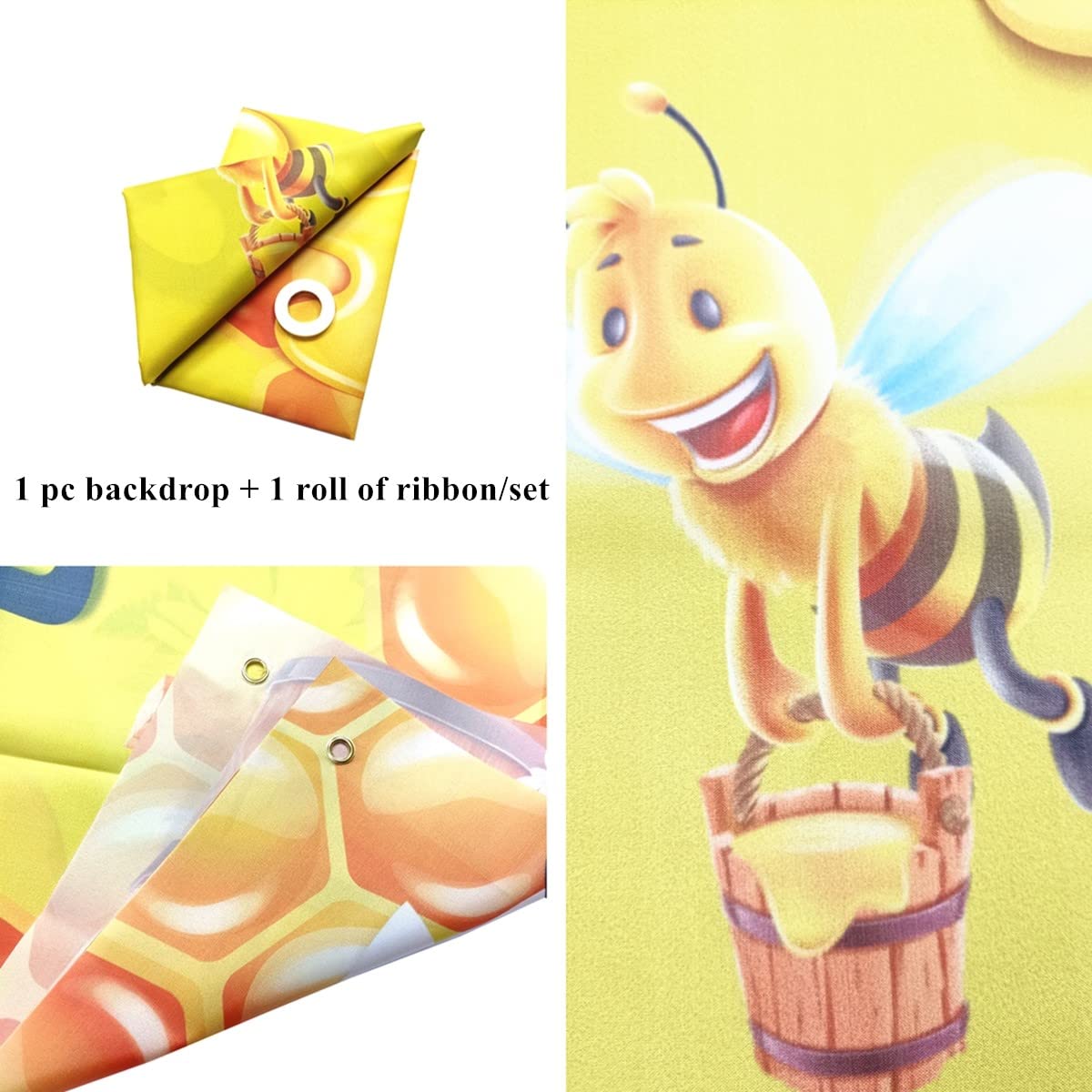 Kymy Welcome Bee Happy Backdrop Banner With 70.8X43.3Inch, Honey Bee Gnome Background For Photo Studio Props Seasonal Summer Far