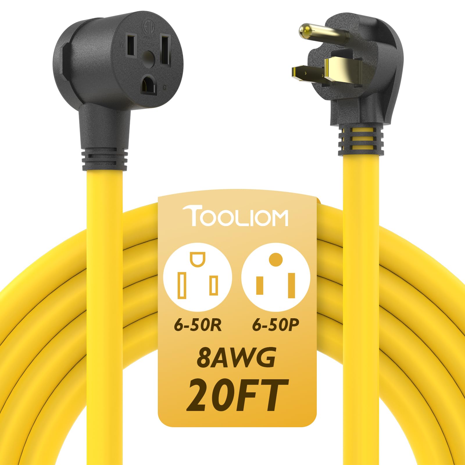 Tooliom Welder Extension Cord 8Awg 20Ft 6 50P To 6 50R Heavy Duty Power Extension Cord For Welding Machines With Etl Approved