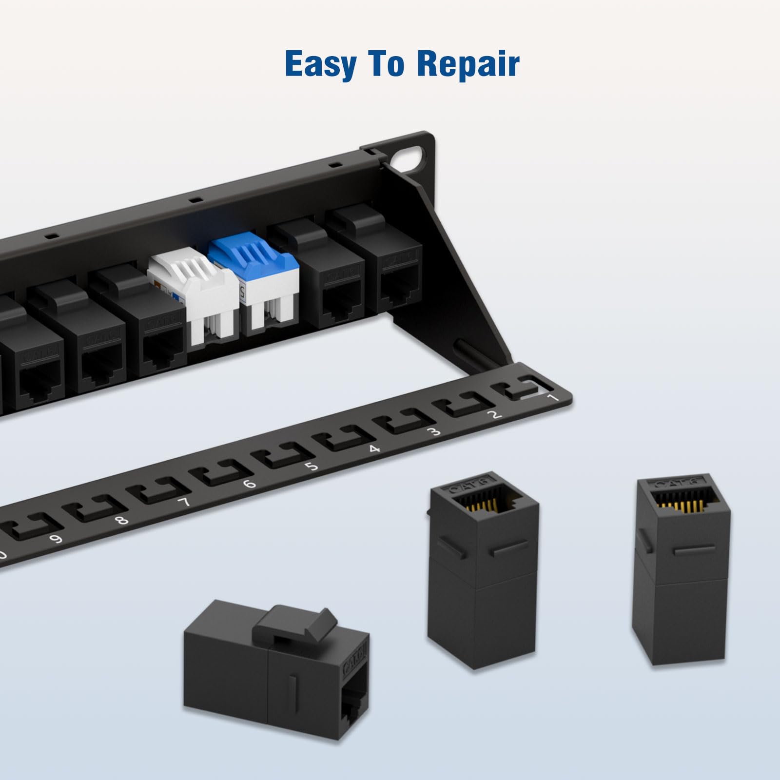 Fgb 10Gbps Patch Panel 24 Port, Cat6 Keystone Patch Panel, 19'' Rackmount Or Wall Mount Patch Panel 1U With Back Bar, Network Pa