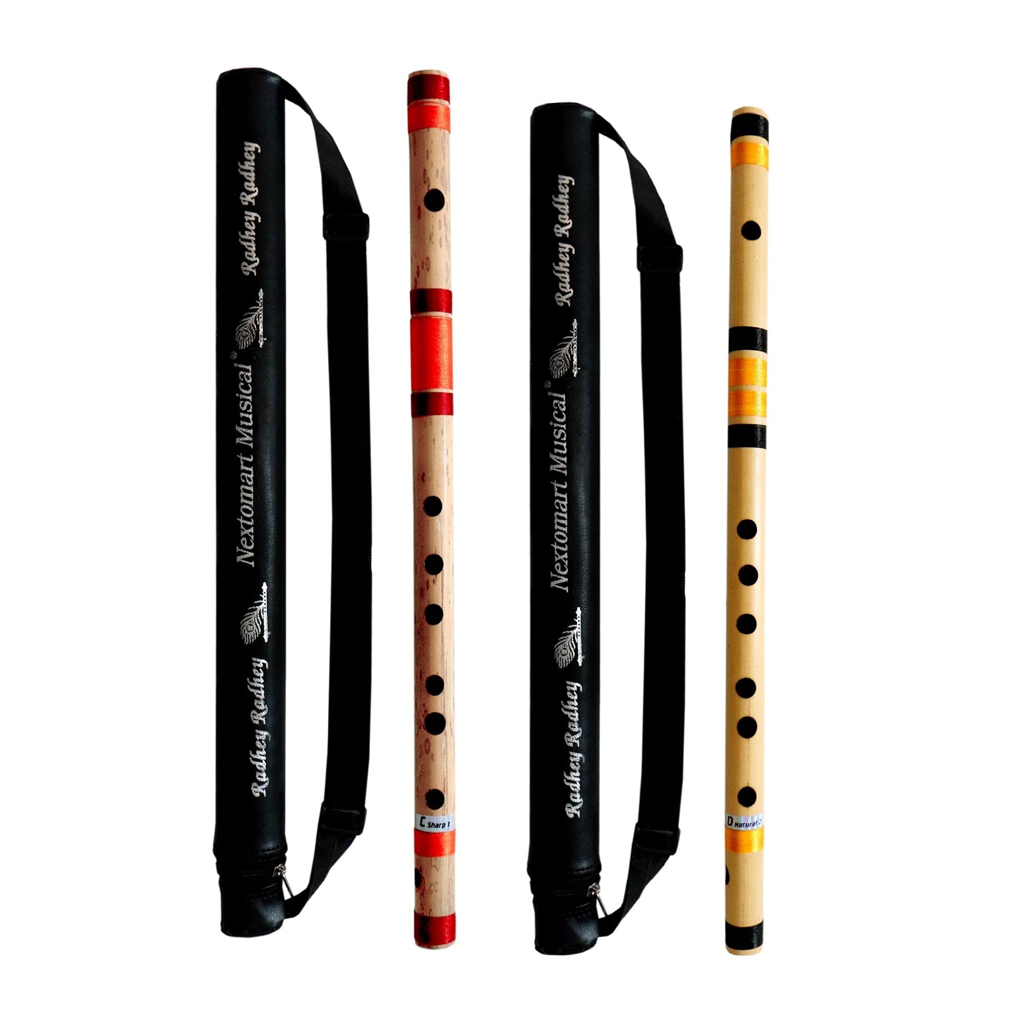 Nextomart Musical Combo Flutes C Sharp 7 Hole (18.5 Inch) & D Natural 7 Hole (18 Inch) Bamboo Flute Bansuri With Flute Carry Bag