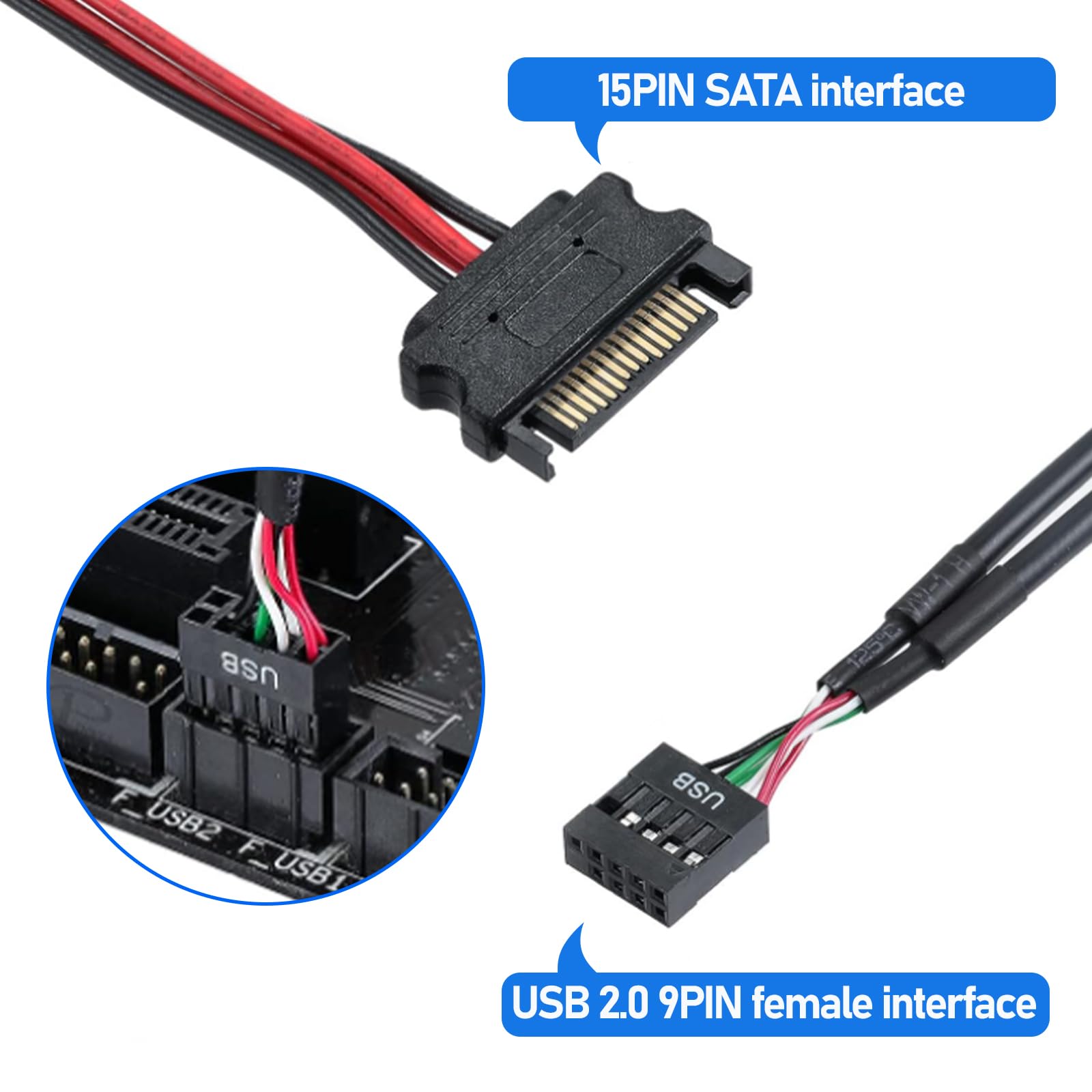 9Pin Internal Usb Hub, 4 Internal Usb 2.0 Ports Splitter With Sata Power Connection For Cpu, Wifi Receiver, Cooling Fan, And Rgb
