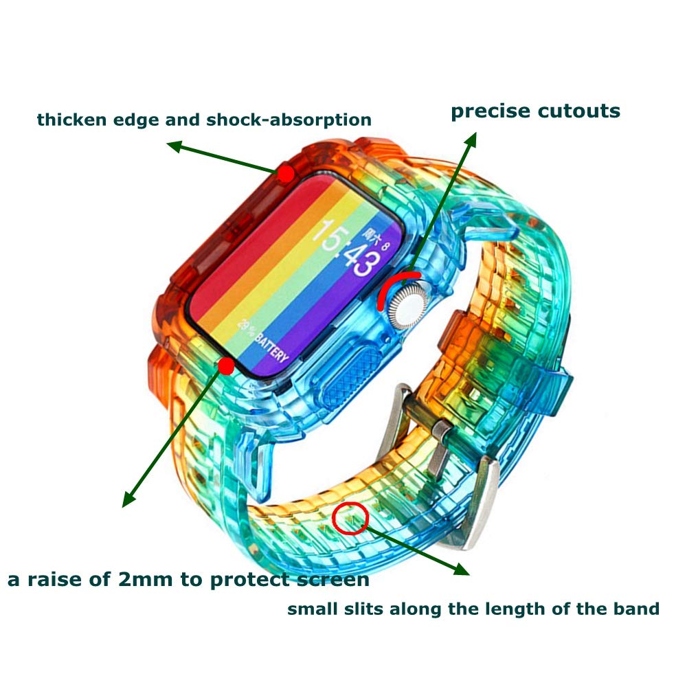 Tomcrazy Compatible For Apple Watch Bands Case 45Mm 41Mm 44Mm 40Mm, Crystal Clear Integrated Bumper Watch Strap Iwatch Series 9