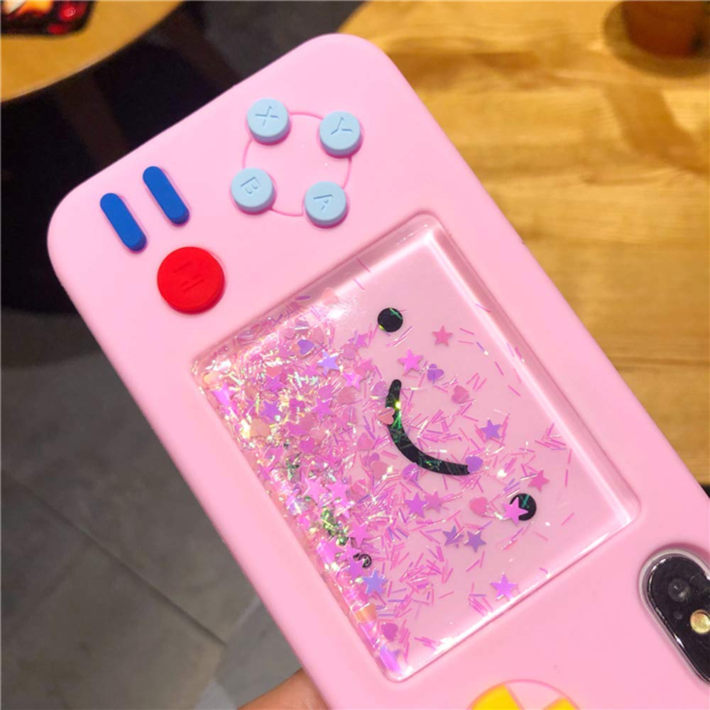 Unnfiko Squishy 3D Cartoon Game Case, Iphone Xr, Liquid Stars, Soft Rubber Protective Cover, Pink