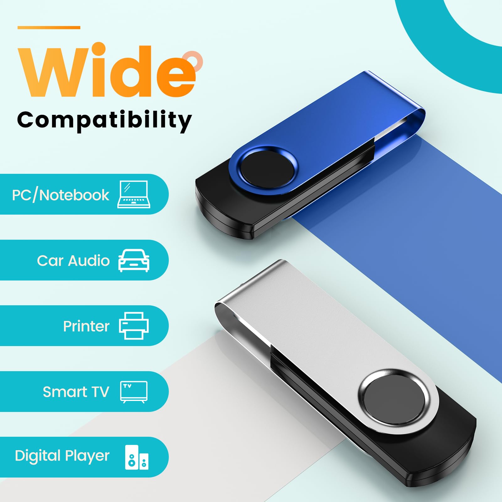 Kepmem 16Gb Usb Thumb Drive 5 Pack Flash Drives Bulk Usb 2.0 Pen Drive, Swivel Memory Stick 16 Gb Metal Jump Drives Multicoloure