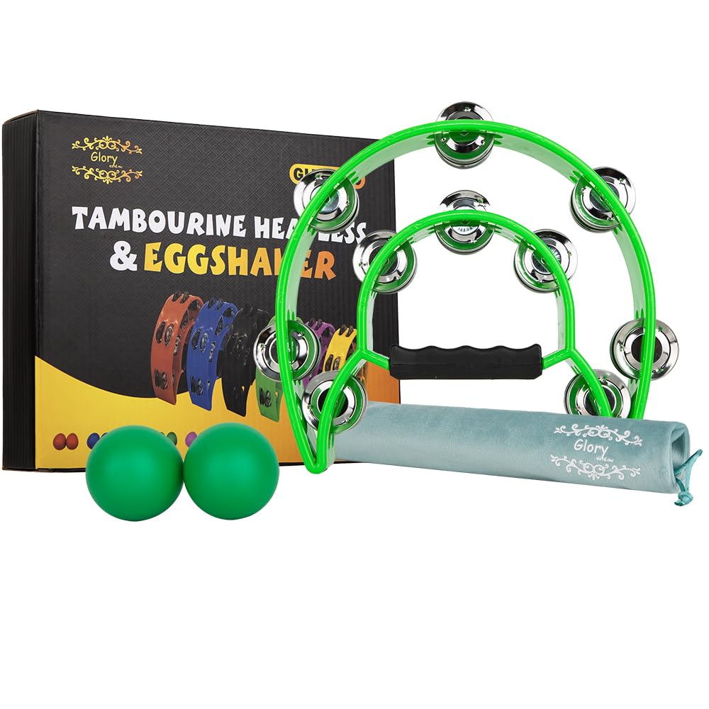 Glory Double Row Tambourine, Half Moon Double Row Metal Jingles Hand Held Instruments Percussion With Handle Grip, Tambourines F