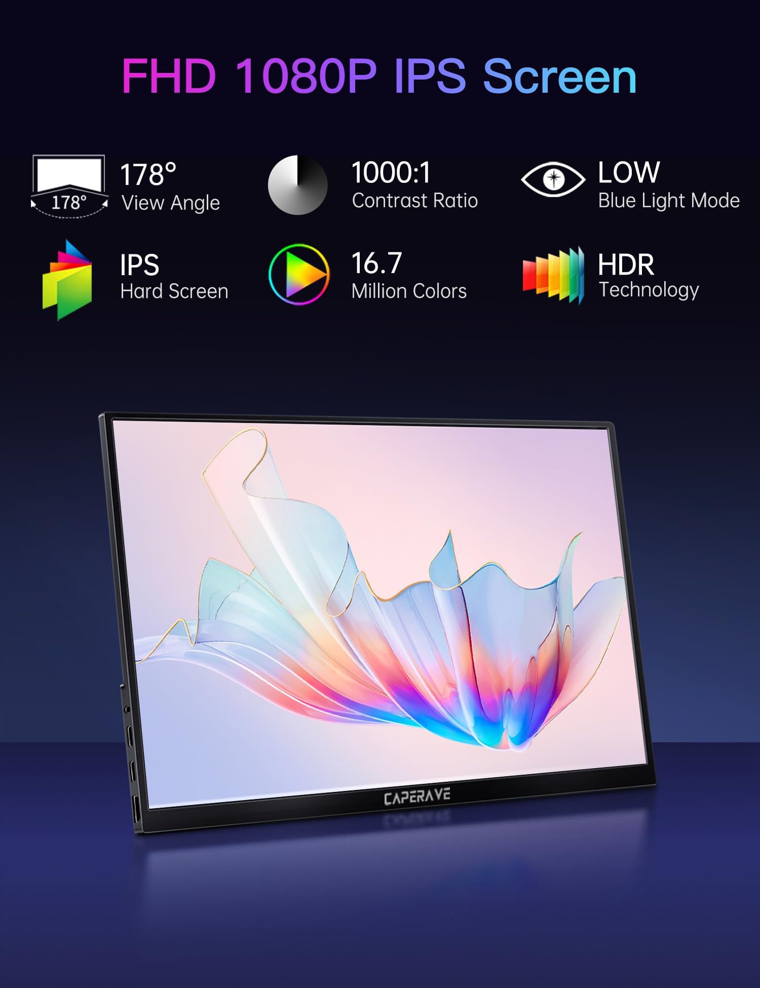 Caperave Portable Monitor For Laptop, 15.6'' 1080P Fhd Travel Monitor With Kickstand & Speaker, Second Monitor Usb C Hdmi, Gamin