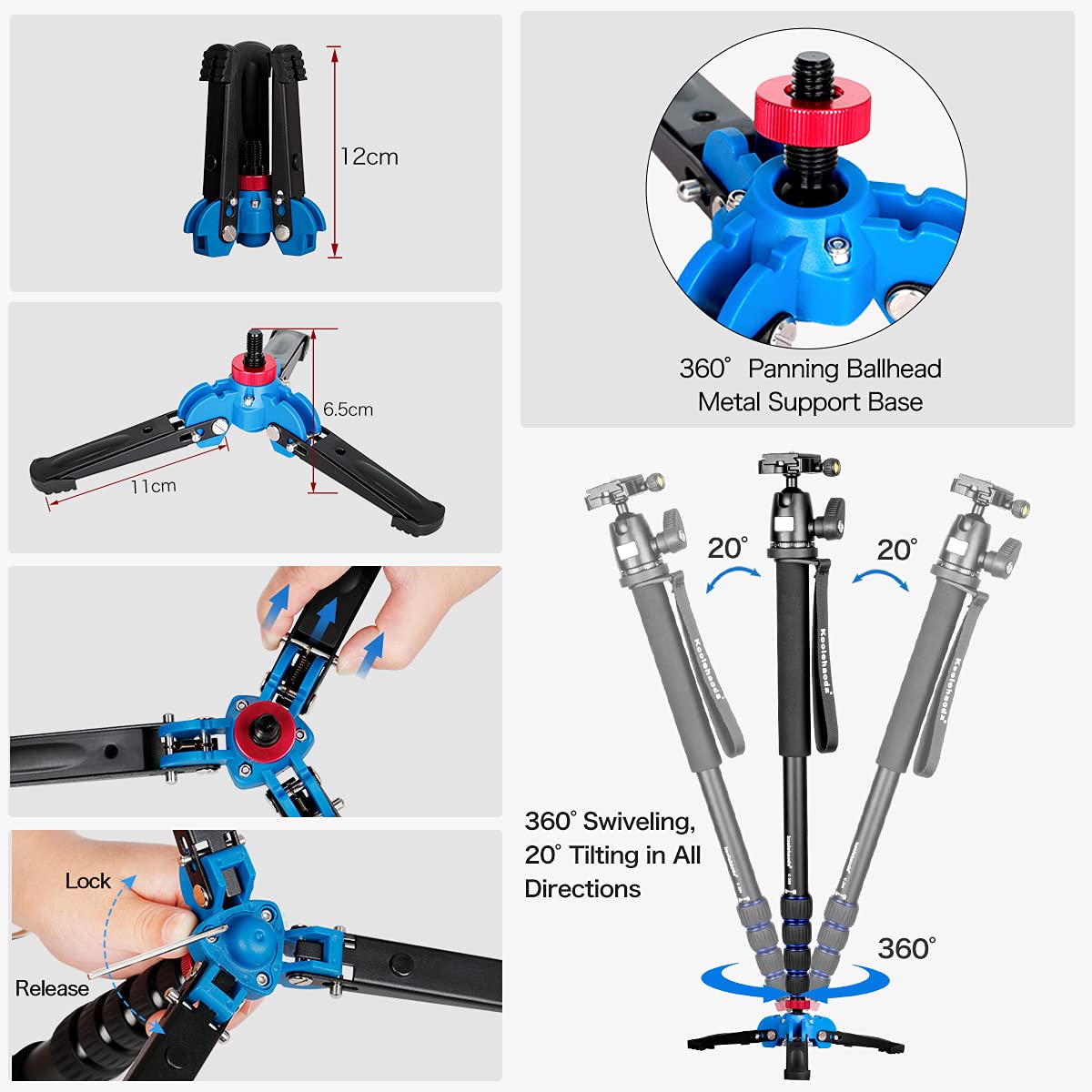 Koolehaoda Camera Aluminum Monopod With Three Feet Stand Support Base & K 09 Ballhead For Dslr Camera Canon Nikon. Extended Max