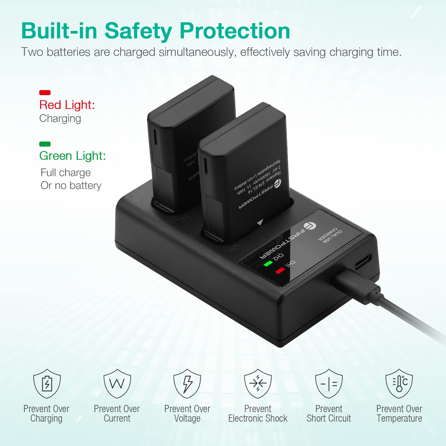 Firstpower En El14/En El14A Battery And Usb Dual Charger Compatible With Nikon D3100 D3200 D3300 D3400 D3500 D5100 D5200 D5300 D