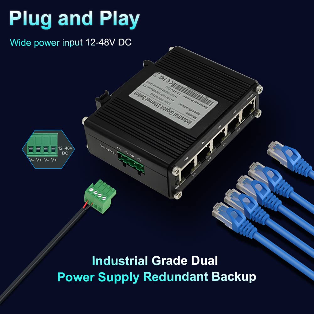 Mini Industrial 5 Ports Gigabit Switch Hardened 5 Port Rj45 10/100/1000Mbps Ethernet Switch Din Rail Mount Ethernet Switch Wall