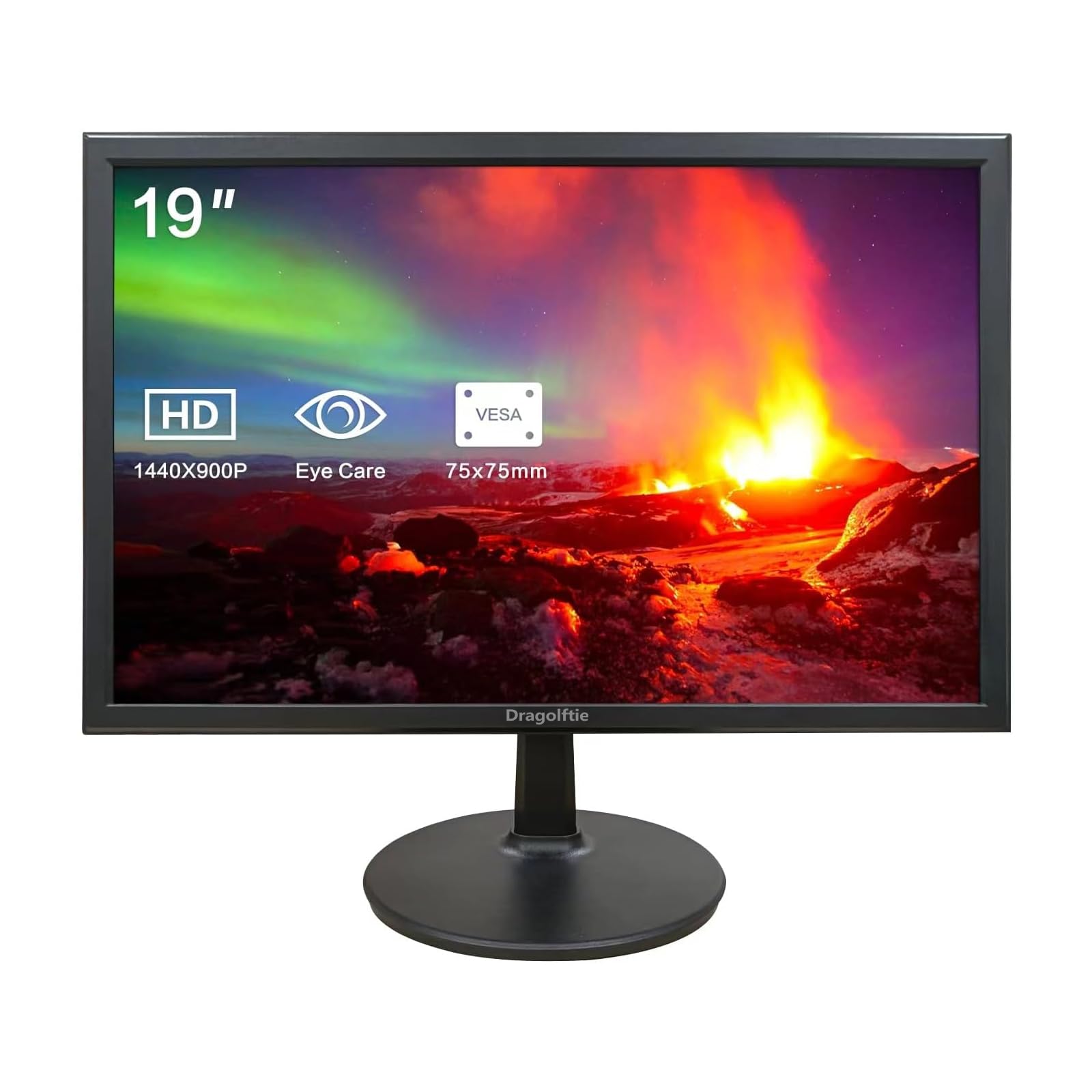 19 Inch PC Desktop Monitor 1440x900, Dual Built-in Speakers, 60Hz, 5ms, Computer Display Low-Blue Light LED Monitors, HDMI, VGA,