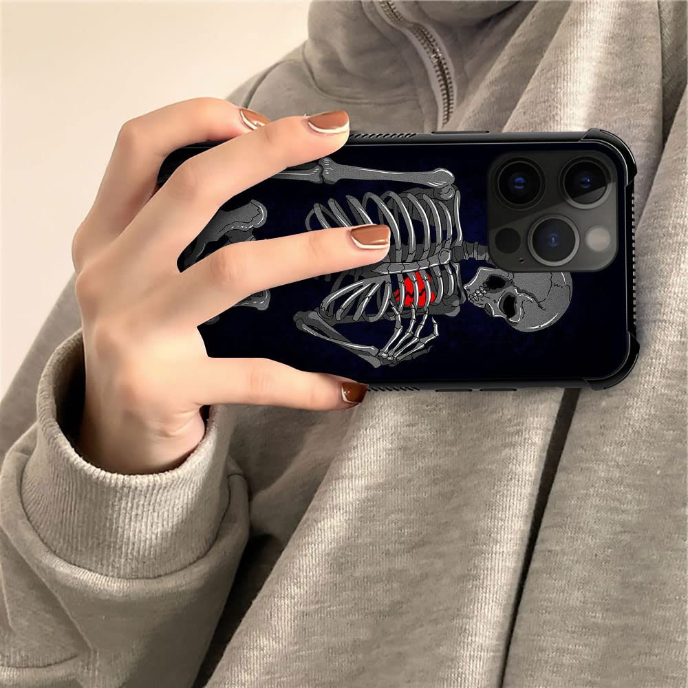 ZHEGAILIAN iPhone 14 Pro Max Case Tempered Glass Back Soft TPU Shock Protective Brake Heart Skeleton