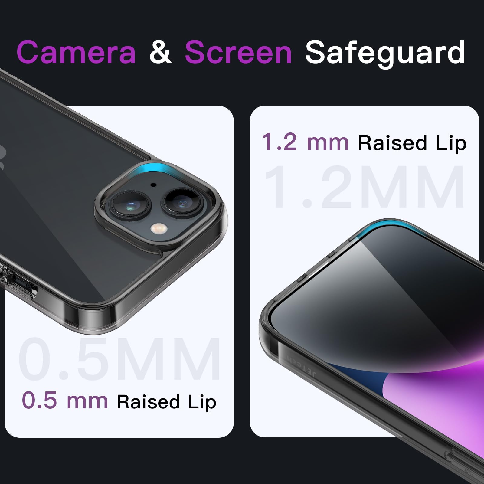 Jetech Case For Iphone 14 6.1-Inch, Non-Yellowing Shockproof Phone Bumper Cover, Anti-Scratch Clear Back (Black)