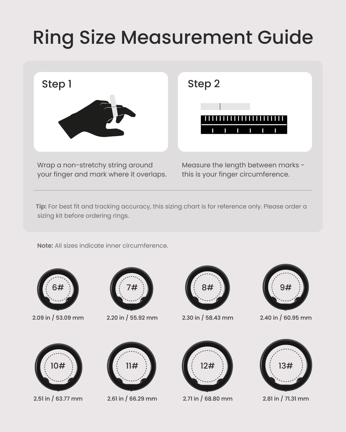 Renpho Lynx Smart Ring, Size First With Sizing Kit, 7-Day Battery Life, Titanium, Waterproof, Subscription-Free App (Black, Size