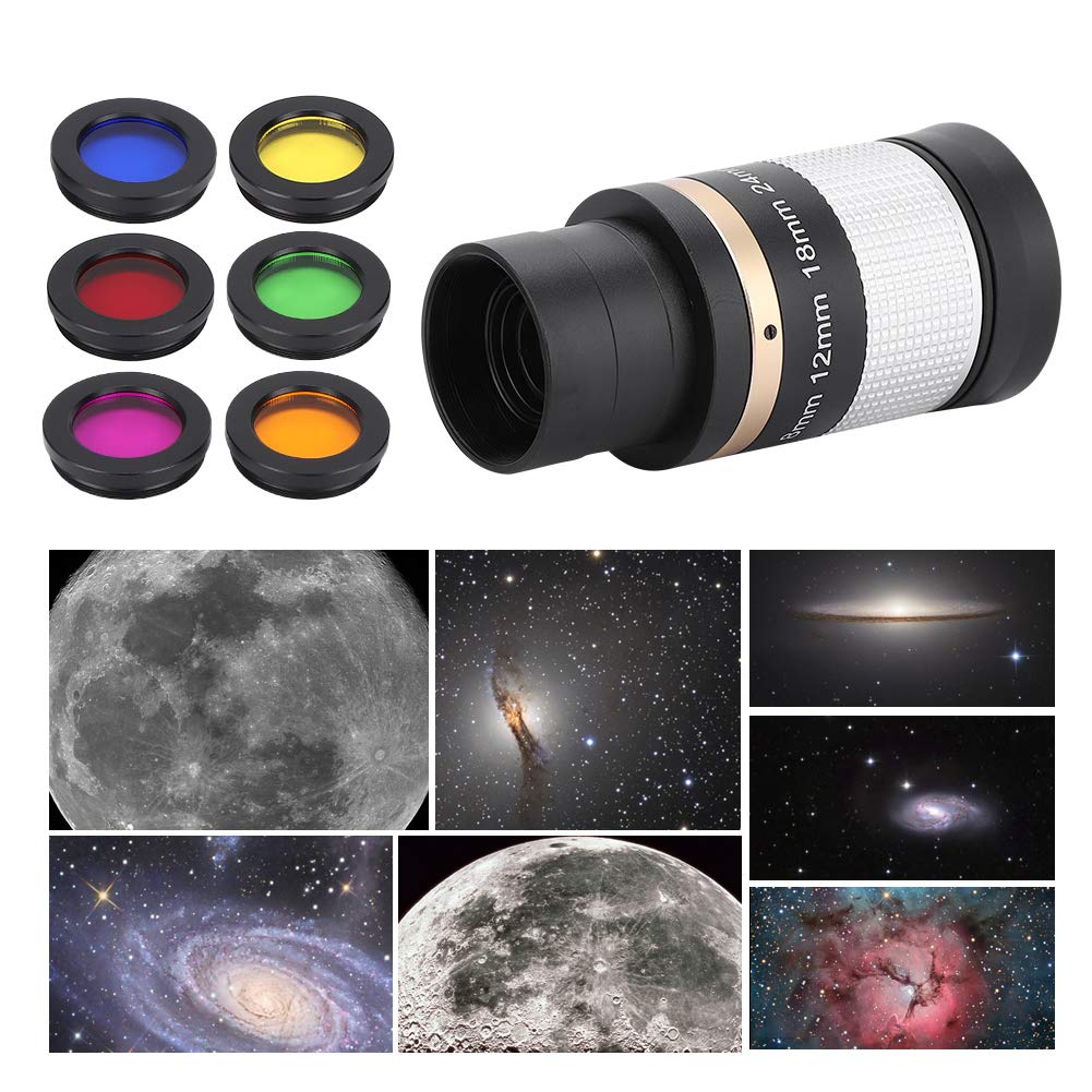 Telescope Filters, 6 Colors 1.25 Inch Colorful Telescope Eyepieces Filter, Optical Glass Astronomical Lens Filter for Enhancing 