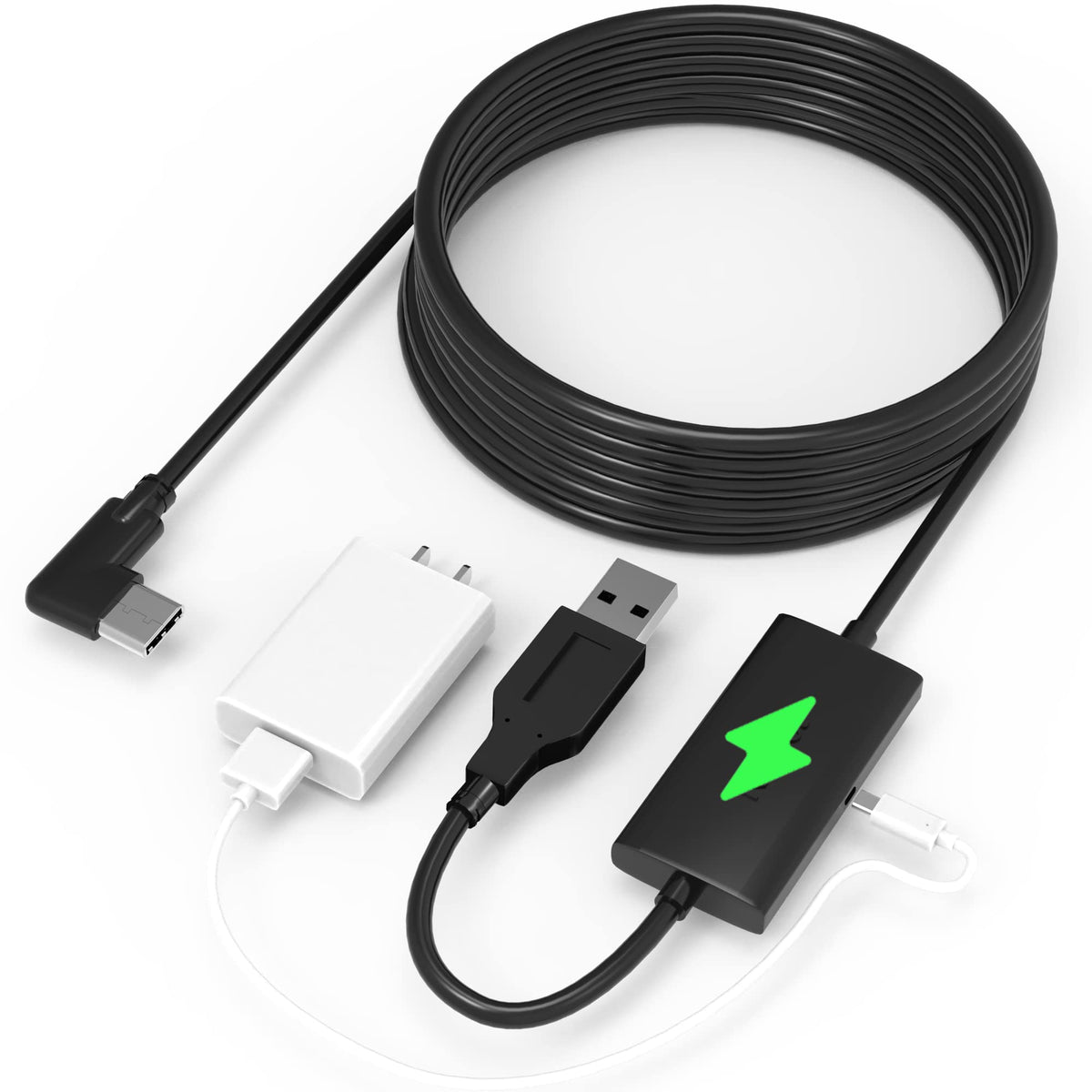 Kuject Design 16Ft Link Cable For Quest 3S/3, Quest 2 And Quest Pro, With Separate Charging Port For Uninterrupted Power, Usb 3.