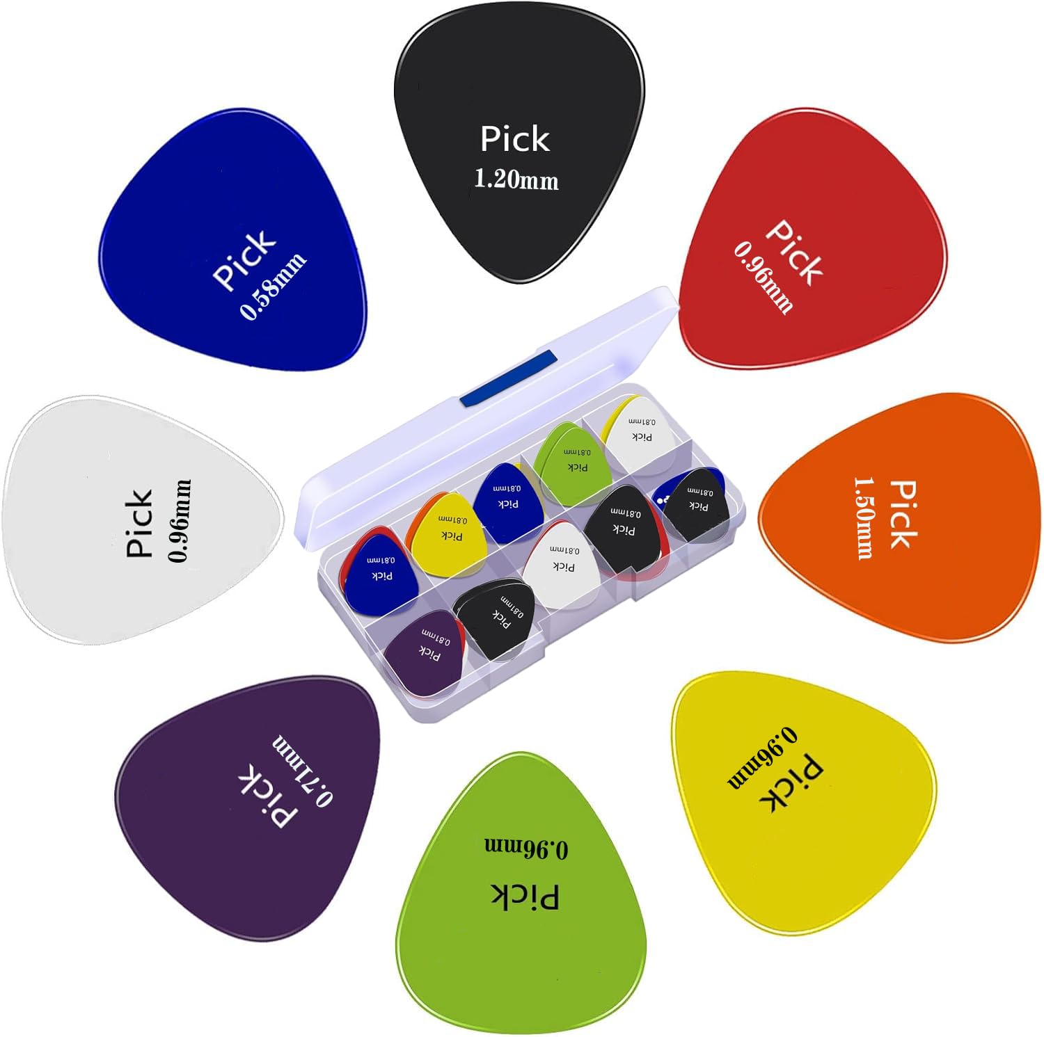 Zibuyu 24 Pcs Guitar Picks, Guitar Picks For Acoustic Guitar Including 6 Thickness 0.58/0.71/0.81/0.96/1.20/1.50 Mm