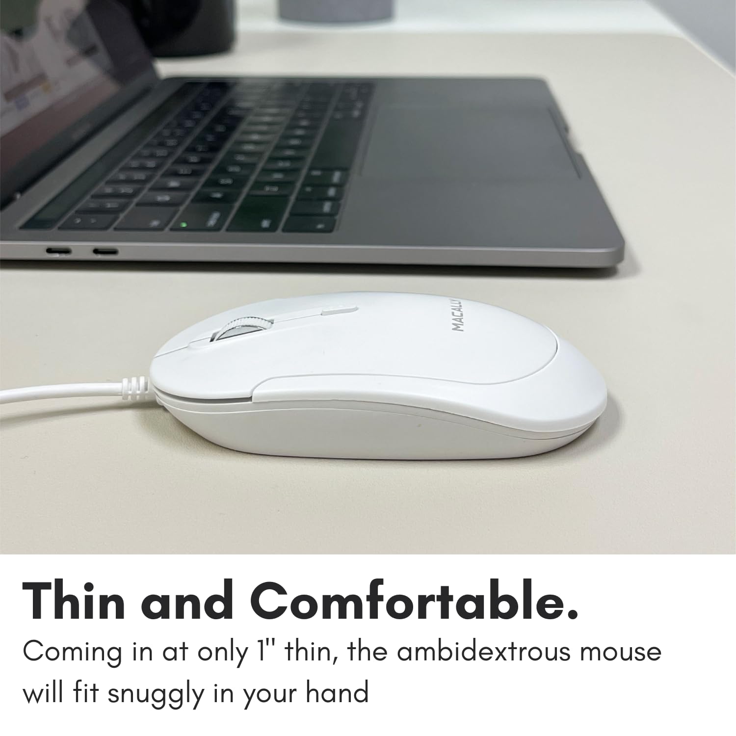 Macally Wired Usb C Mouse For Mac And Pc - Slim, Quiet, And Reliable - 3 Button Layout, Scroll Wheel, And 4 Dpi Mode (800/1200/1