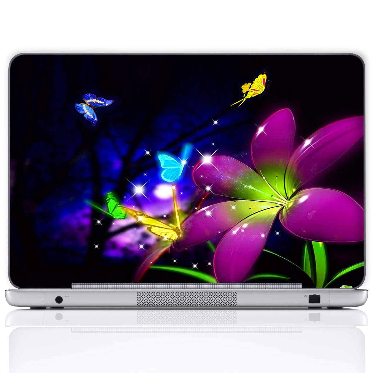 Meffort Inc 15 15.6 Inch Laptop Notebook Skin Sticker Cover Art Decal (Included 2 Wrist pad) - Blue Purple Flower Butterfly