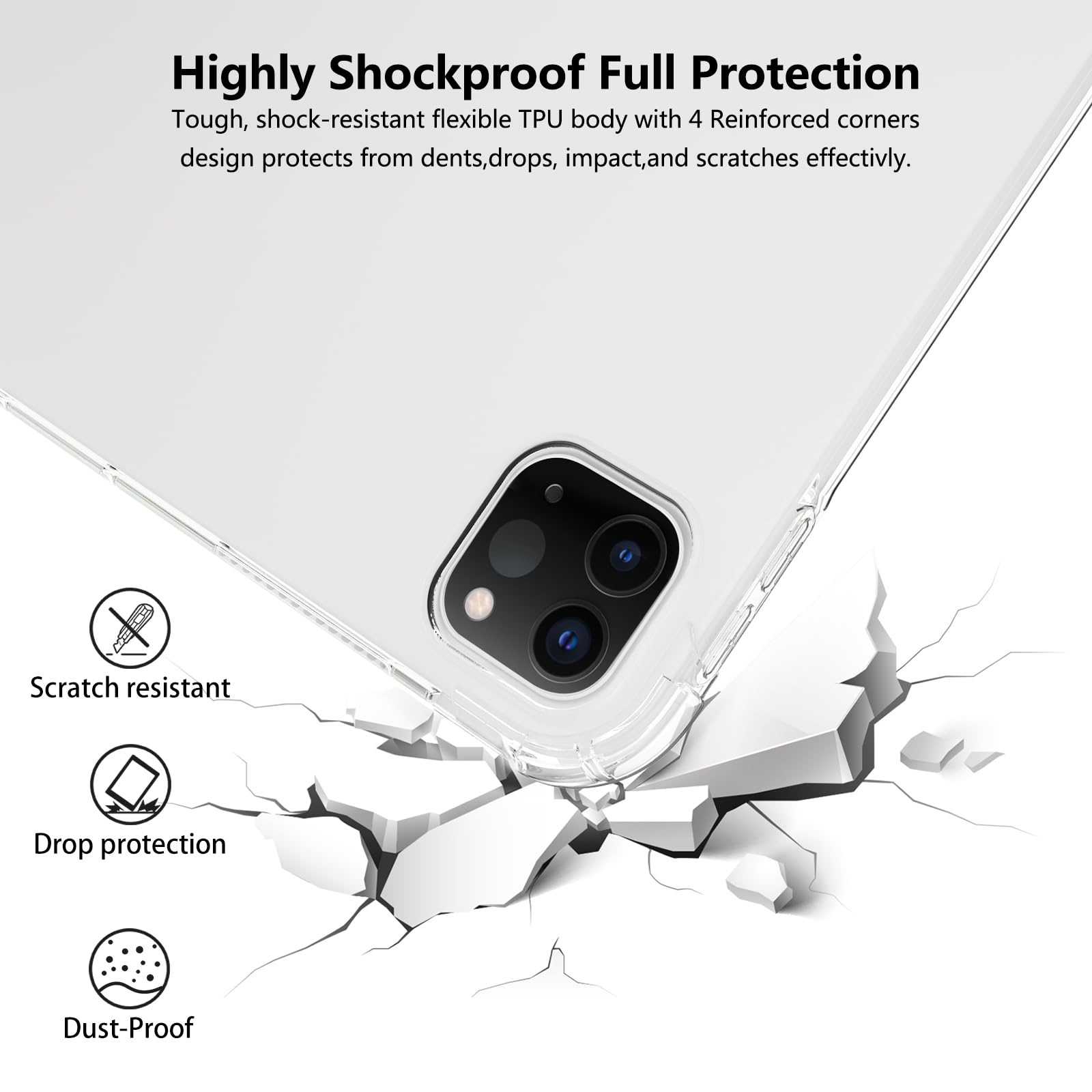 Aircawin For Ipad Pro 13 Inch Case Clear M4 2024,Clear Case For Ipad Pro 13 Inch 5Th Generation,Supports Apple Pencil 2Nd/ Penci