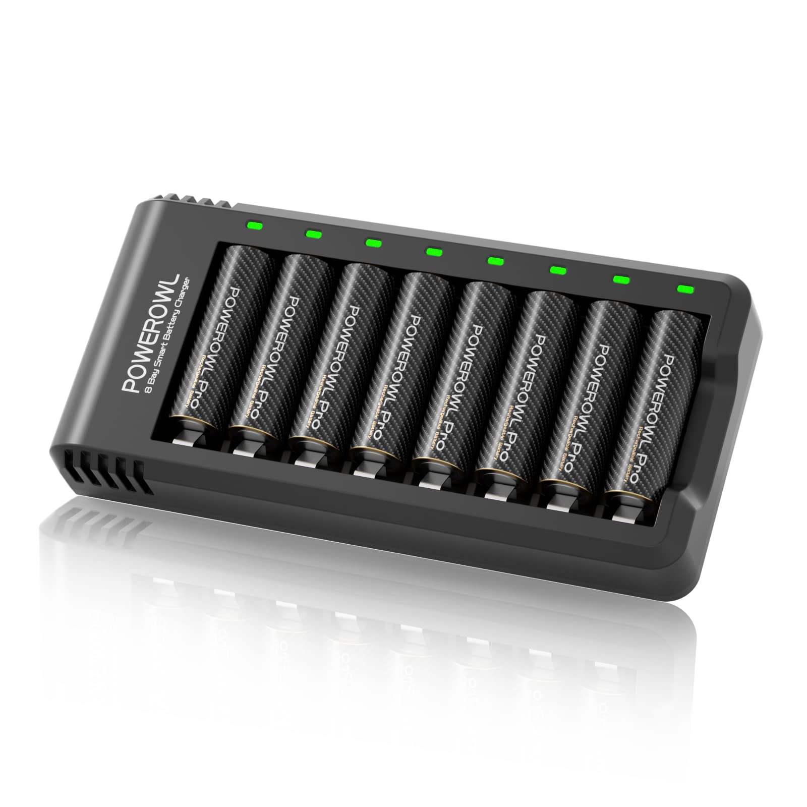 Powerowl Goldtop Rechargeable Aa Batteries Pro W/ 8 Bay Charger, High Capacity 2800Mah, Premium Nimh Double A Battery  8 Count