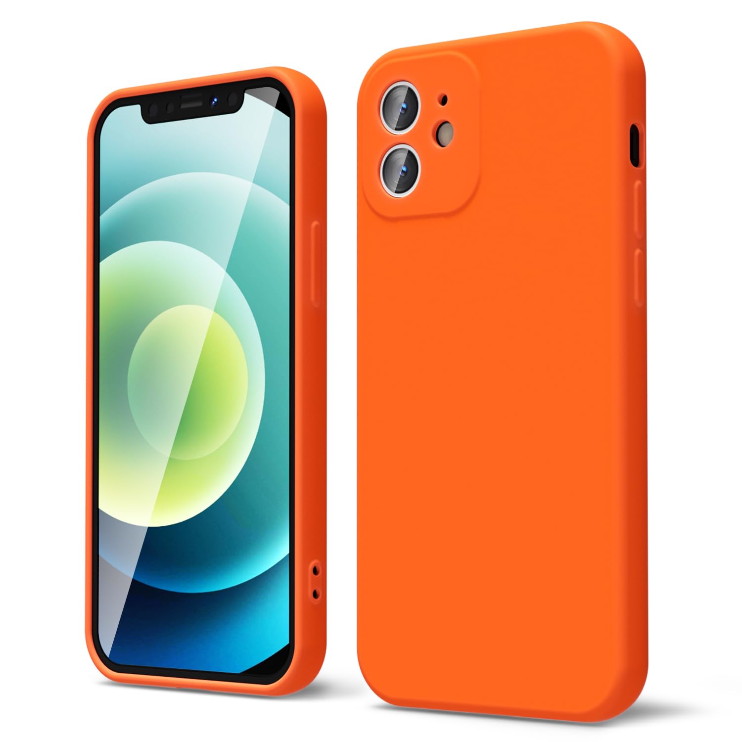 Oakxco For Iphone 12 Case Liquid Silicone, Fluorescent Bright Solid Color, Soft Rubber Gel Elegant Aesthetic Cover, Thin Slim Tp