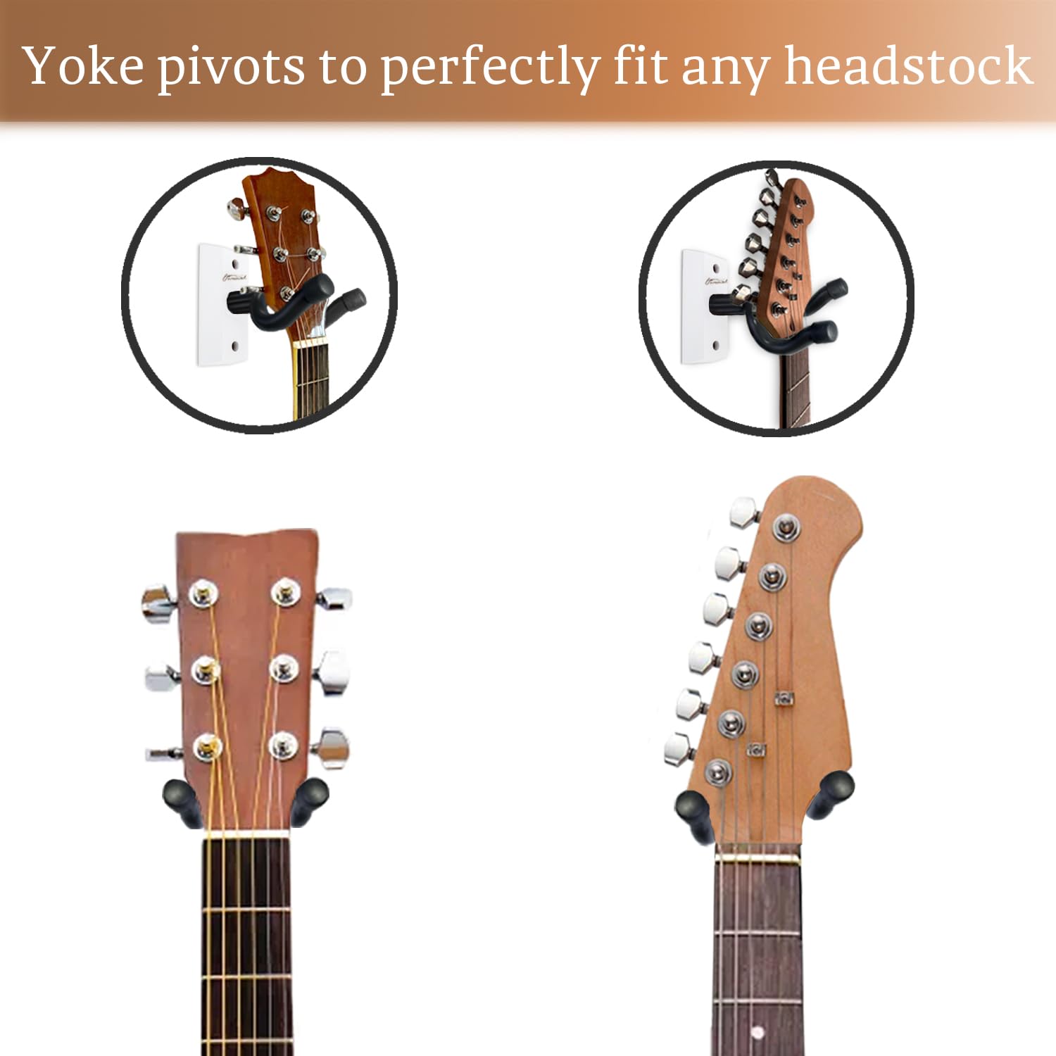 Onmiwod Guitar Wall Mount 3 Pack, White Hardwood Guitar Hanger, U Shaped Guitar Wall Hanger Mount, Guitar Holder Hook Stand Wall