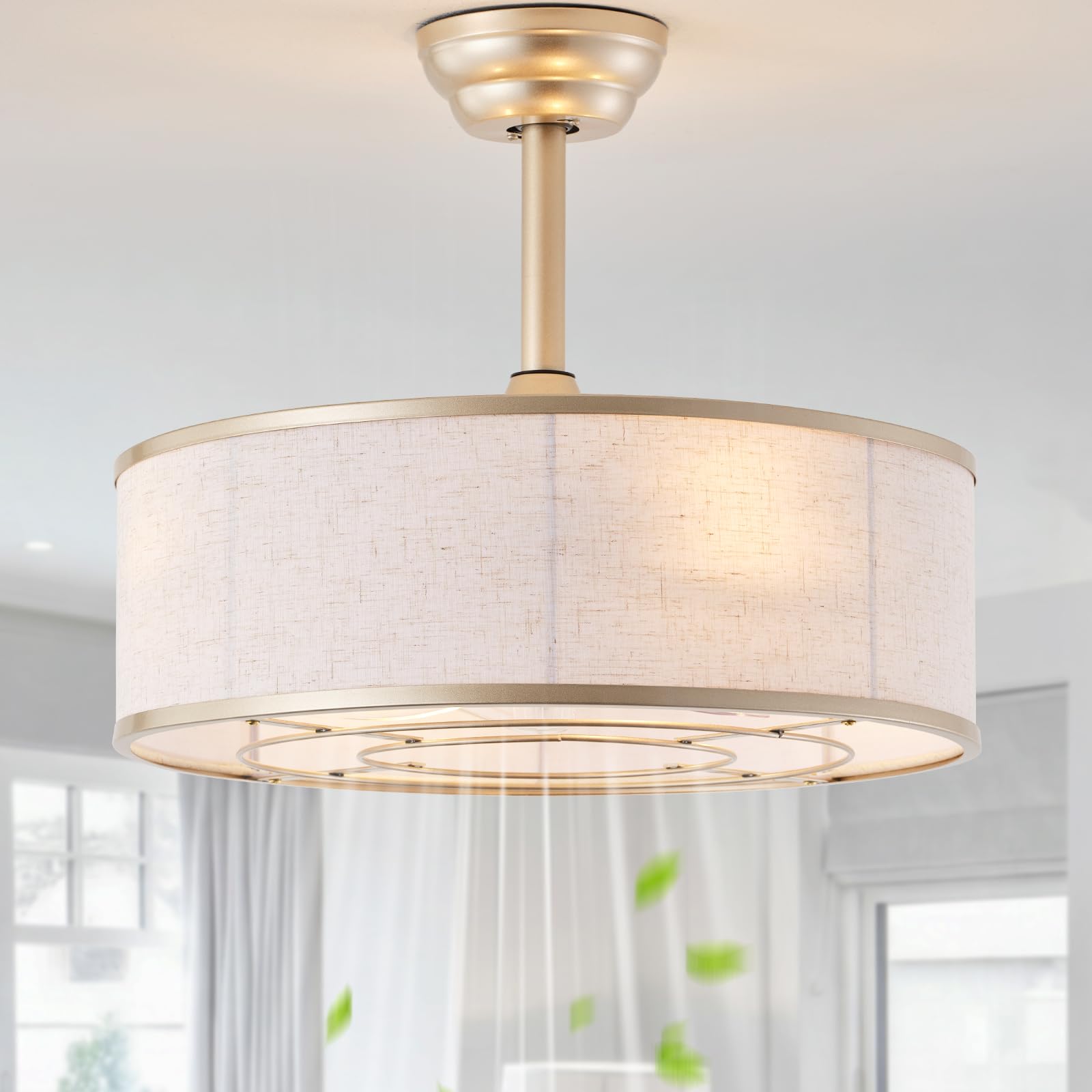 Tuirmhais 20 Gold Caged Boho Fandelier Ceiling Fan with Light & Remote Control - Bladeless Chandelier Fan, 6 Speed Quiet Reversi