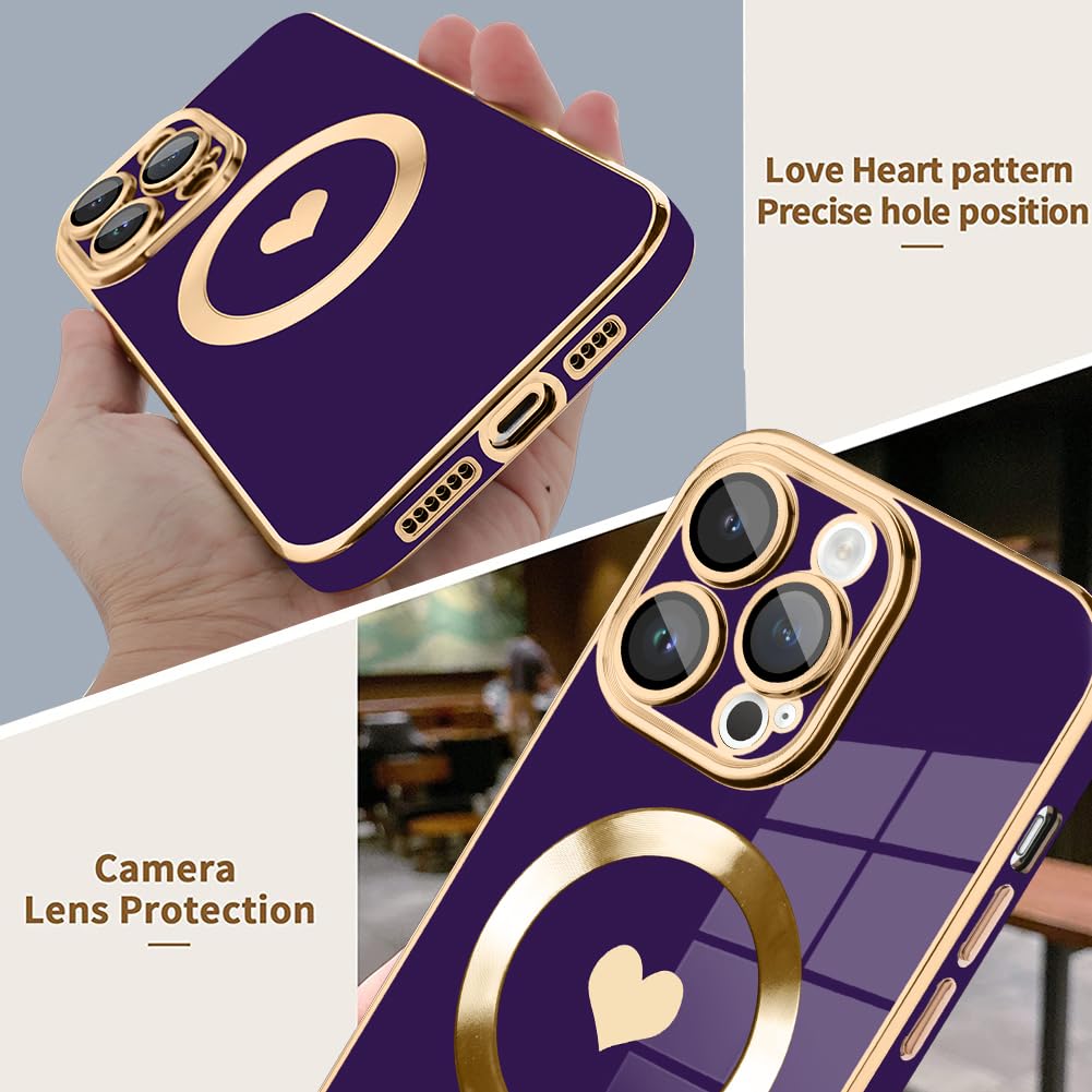 Tharlet Magnetic For Iphone 13 Pro Max Case [Compatible With Magsafe] Cute Love Luxury Plating Edge Bumper Case With Full Camera