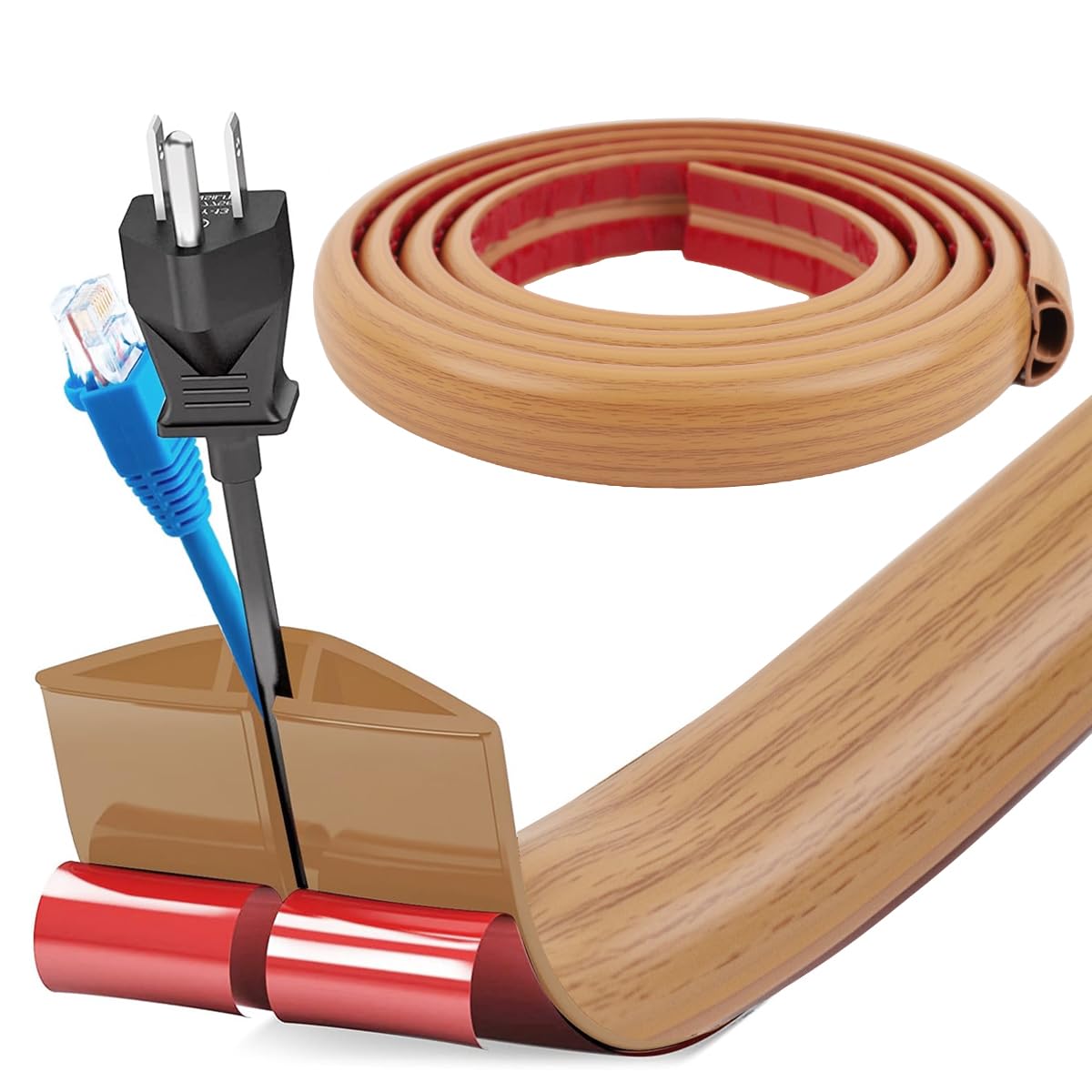 Hasthip 6.6Ft Floor Cord Cover Pvc Rubber Self Adhesive Cable Protector