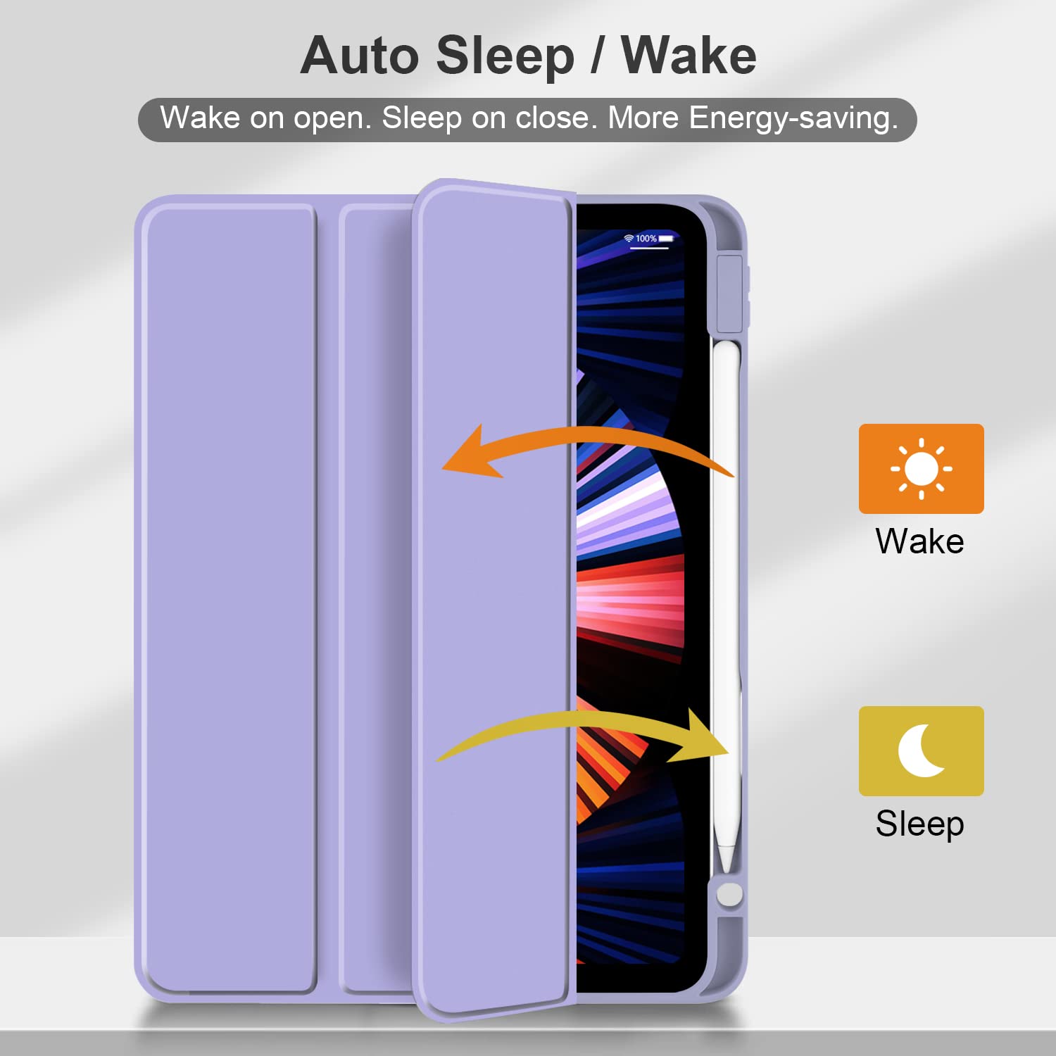 Batianda Hybrid Case For Ipad Pro 12.9 Inch 2022 M2 2021 5Th / Ipad Pro 12.9' 4Th/3Rd Gen [Built In Pencil Holder] Shockproof Cover With Clear Back Shell Tpu Bumper, Violet