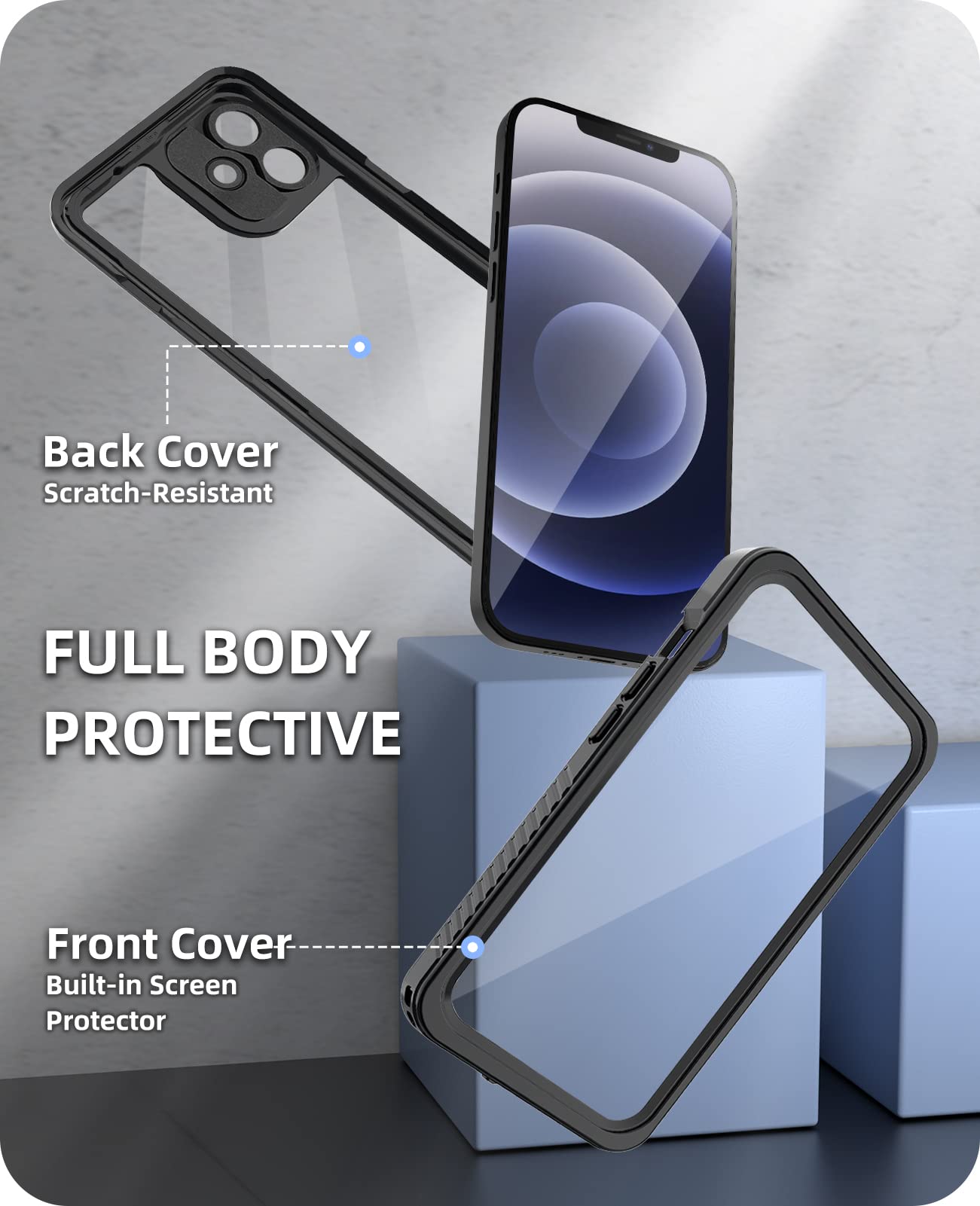 Wifort For Iphone 12 Waterproof Case - [Certified Water Proof & Military Protection] With [Built-In Screen Protector], Full Body