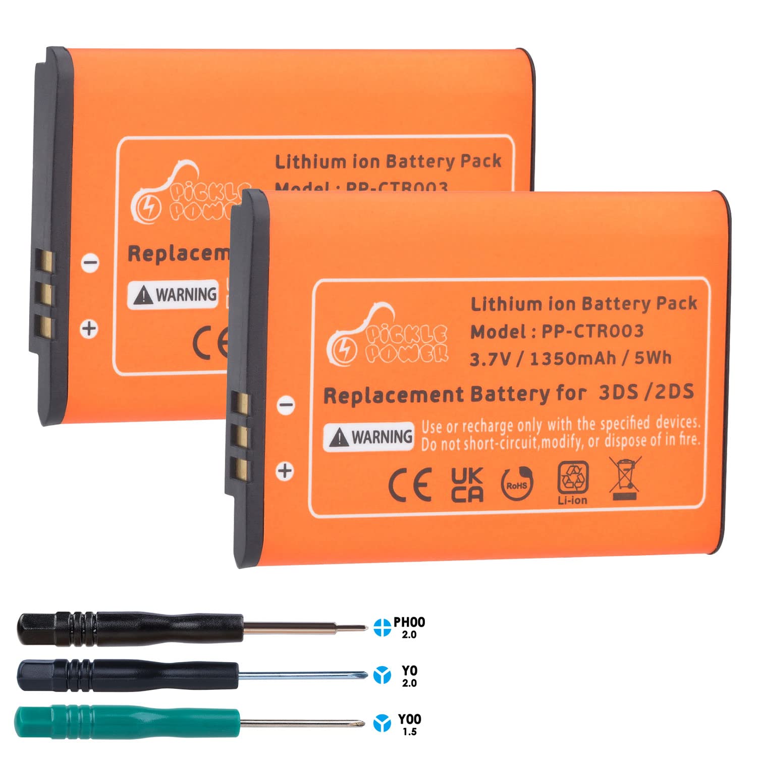 Pickle Power 2 Pack 1350Mah Ctr 003 Battery Replacement For Nintendo 3Ds 2Ds Game Console With Tool (Not For New 3Ds And 3Ds Xl)