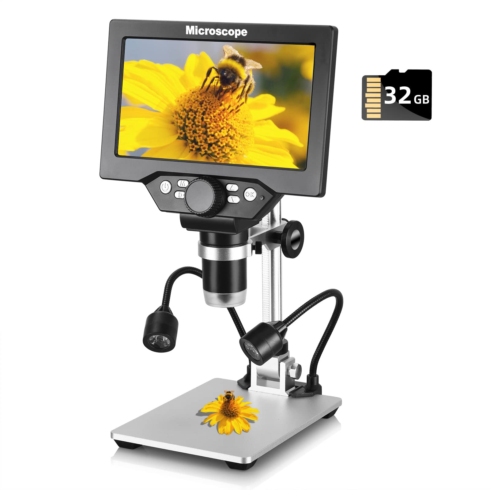 Koolertron 7 Inch Lcd Digital Microscope With 32G Tf Card,12Mp 1200X Magnification 1080P Usb Microscope Camera,Pc View,Rechargea