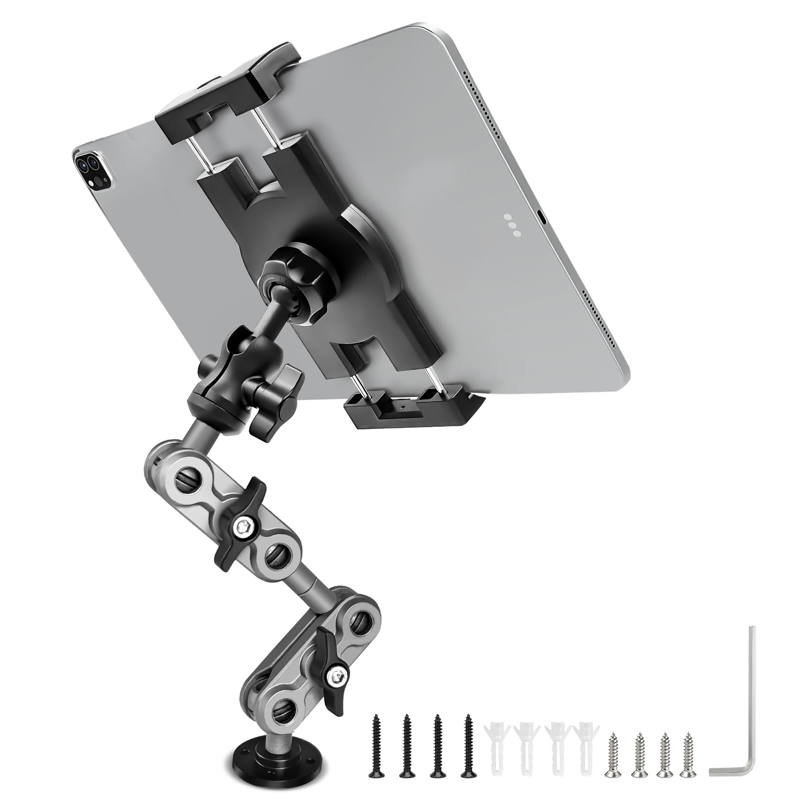 Porfortop Aluminum Heavy Duty Drill Base Tablet Holder Car Mount Dashboard, 14.2 Long 3603 Stage Metal Stand Bracket For 4.7 12.